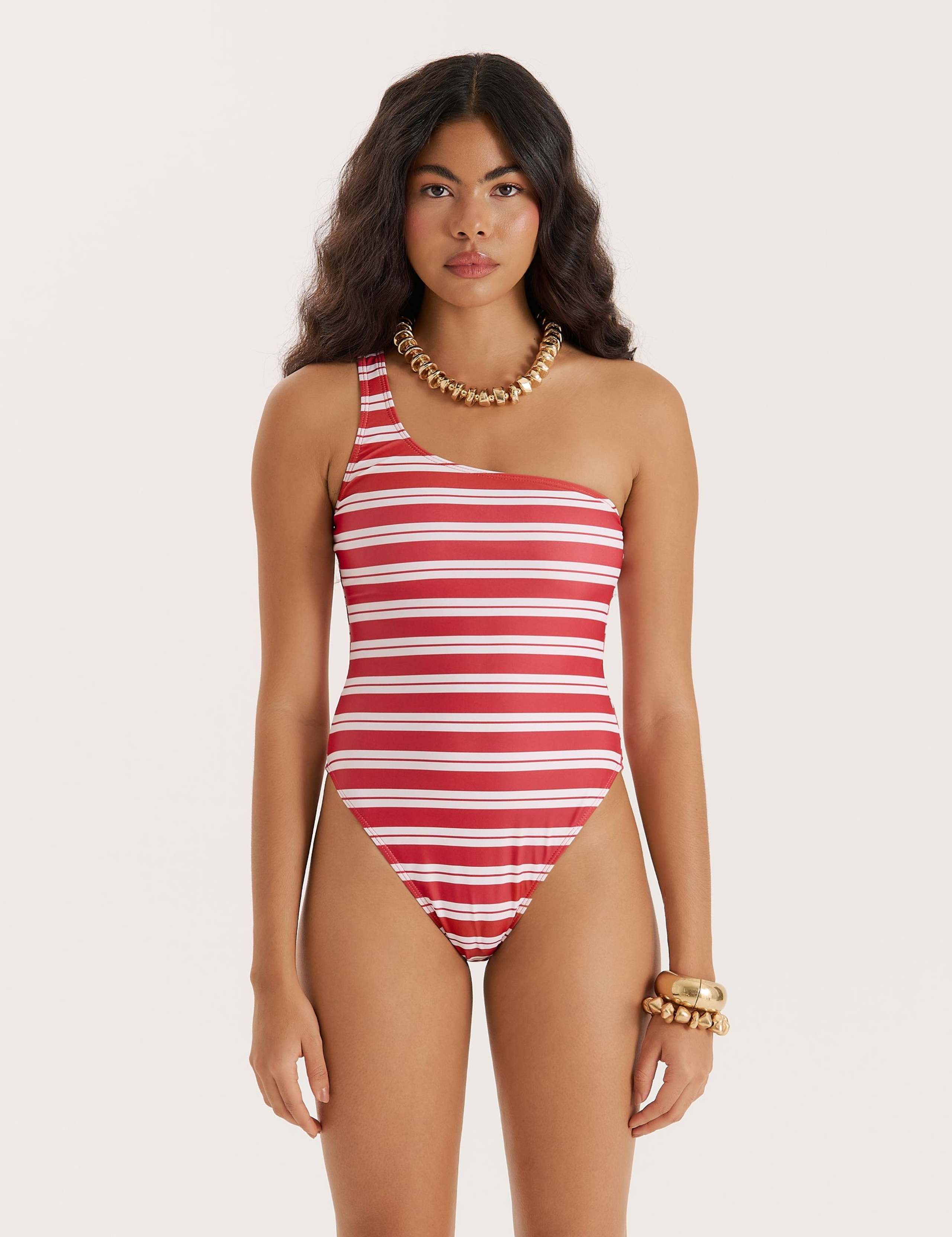 Striped One Shoulder Swimsuit 4 of 5