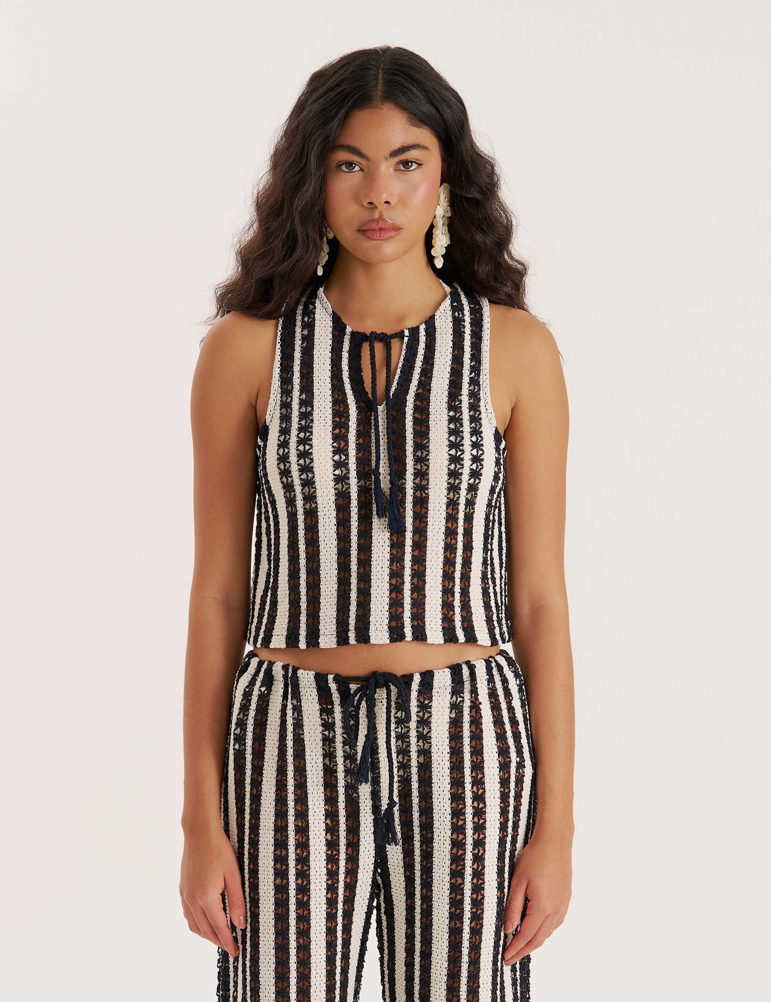 Calista Cotton Rich Striped Notch Neck Vest 4 of 5