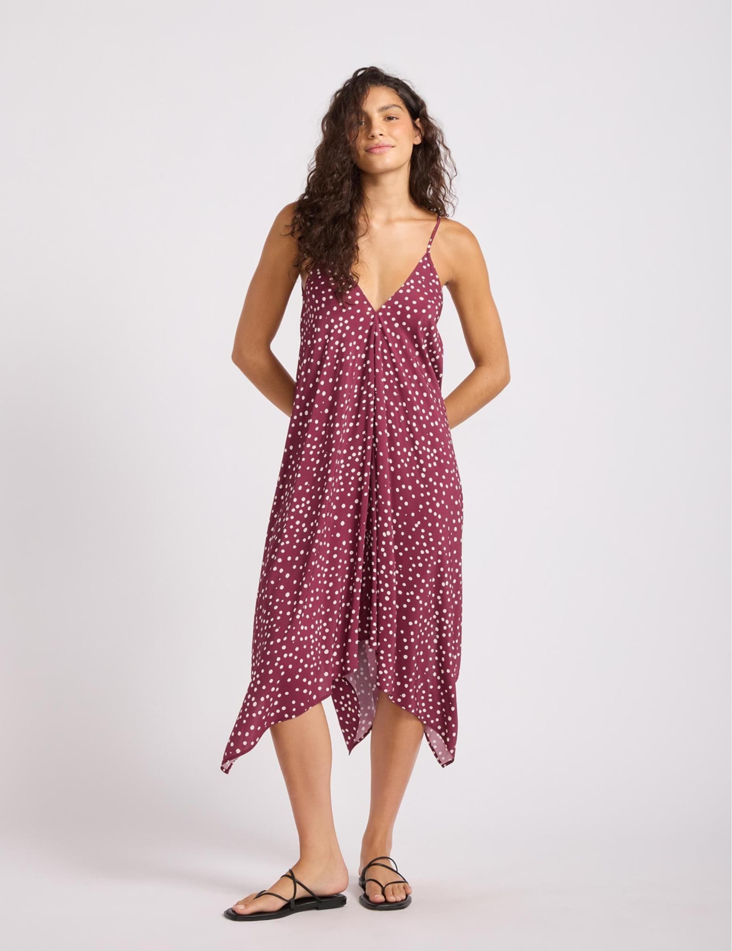Spot Print V-Neck Midi Beach Dress 1 of 4
