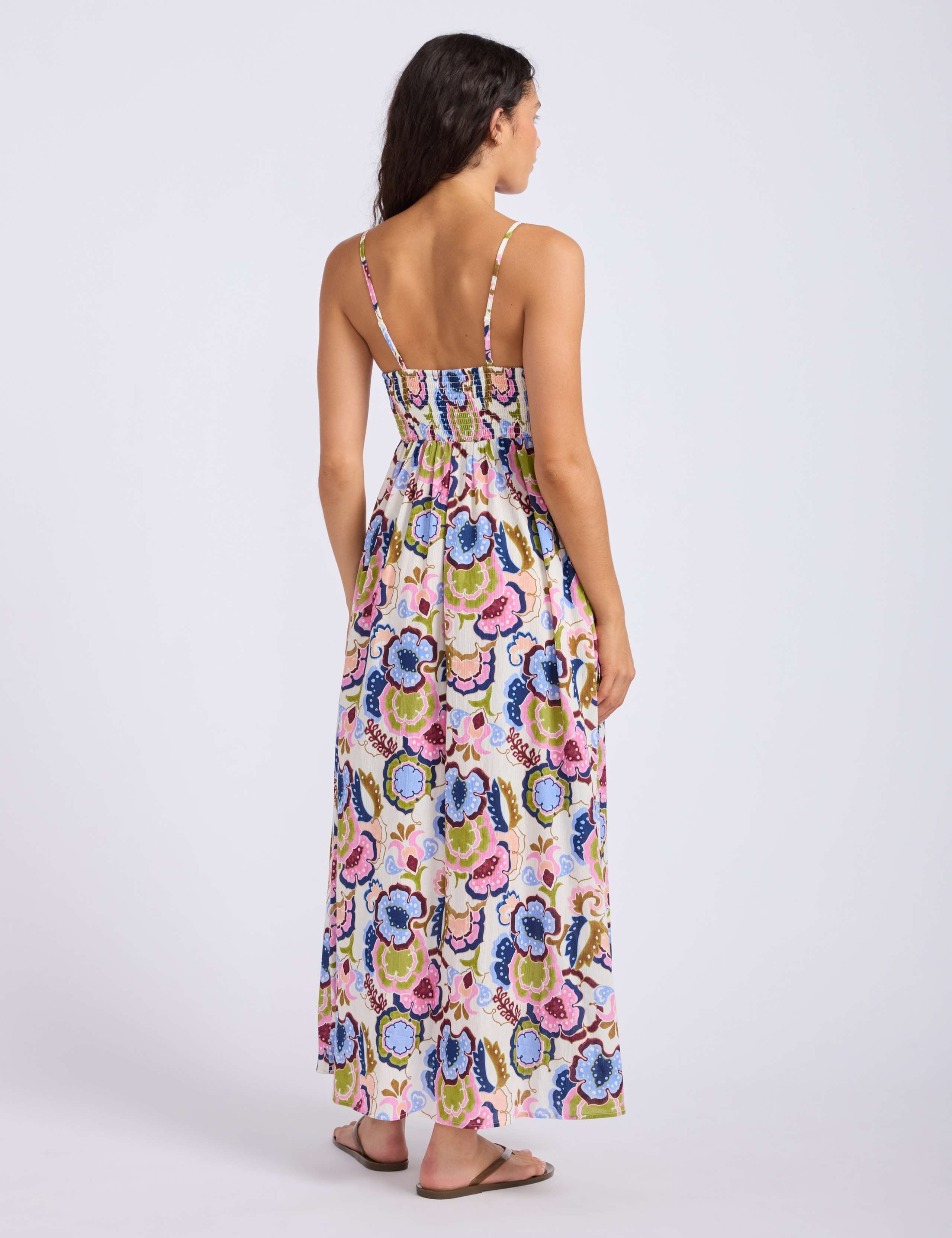 Pure Cotton Floral Strappy Shirred Midi Dress 3 of 4