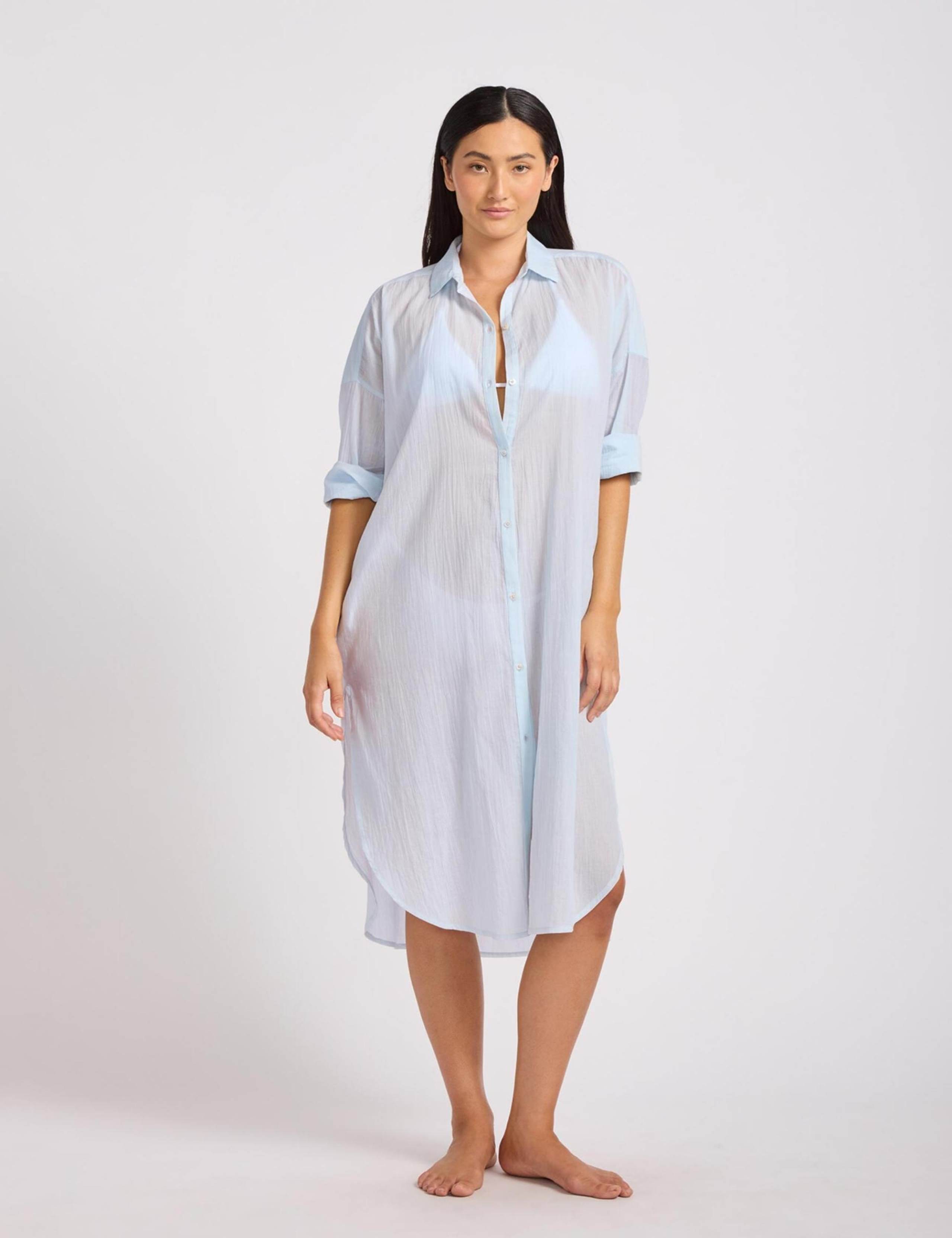 Pure Cotton Textured Beach Cover Up Shirt 1 of 4