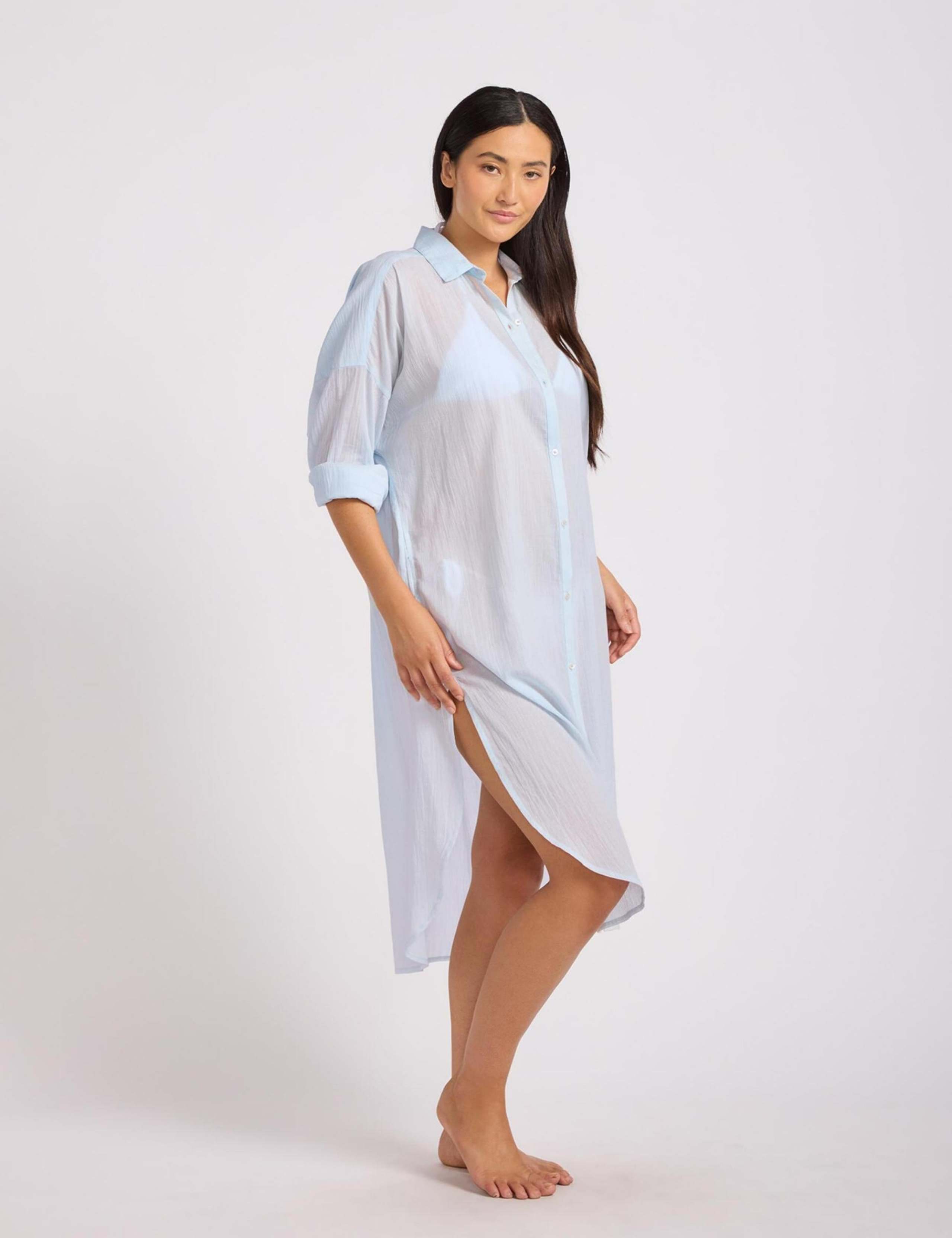 Pure Cotton Textured Beach Cover Up Shirt 2 of 4