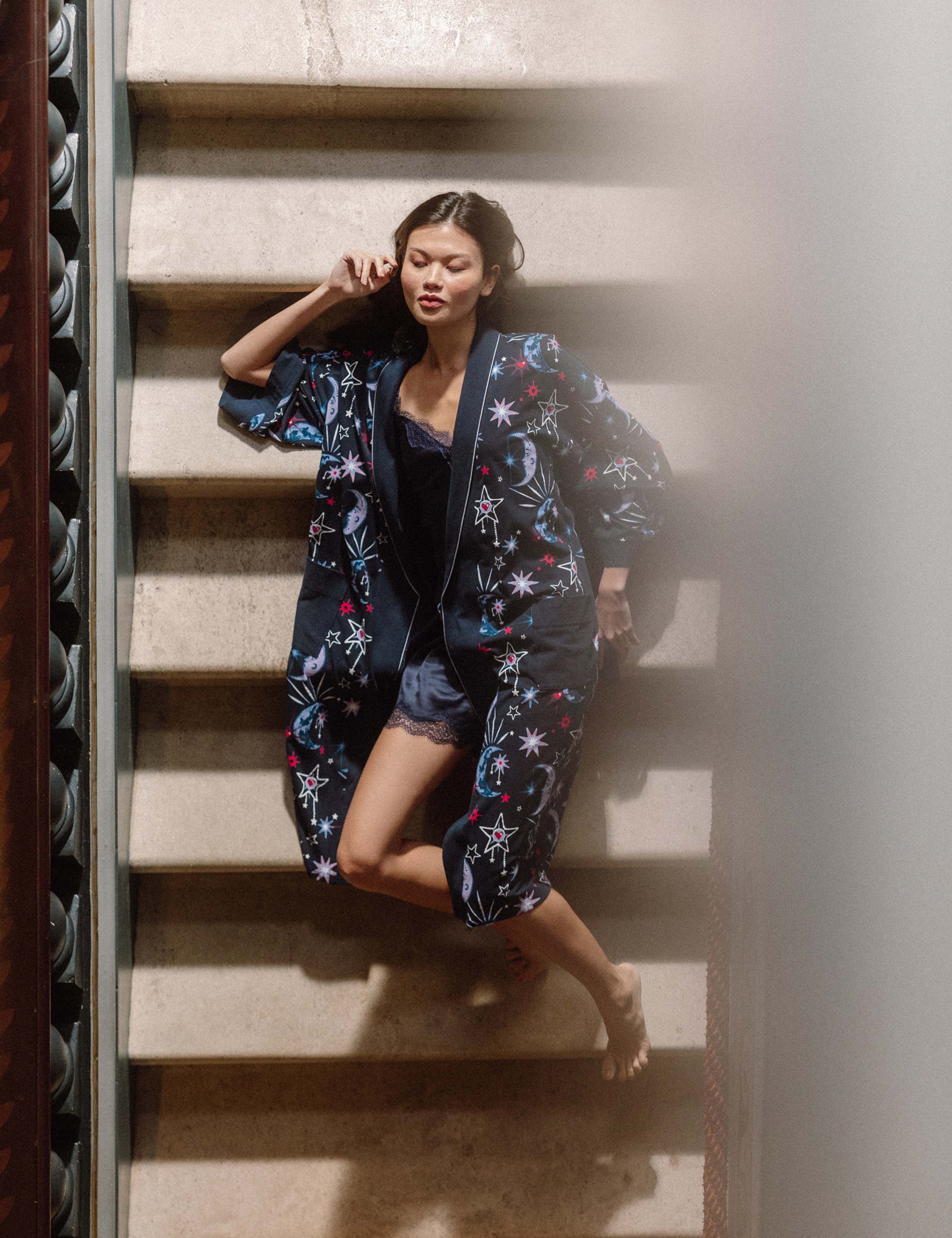 Cotton Rich Moon Print Tie Dressing Gown 6 of 9