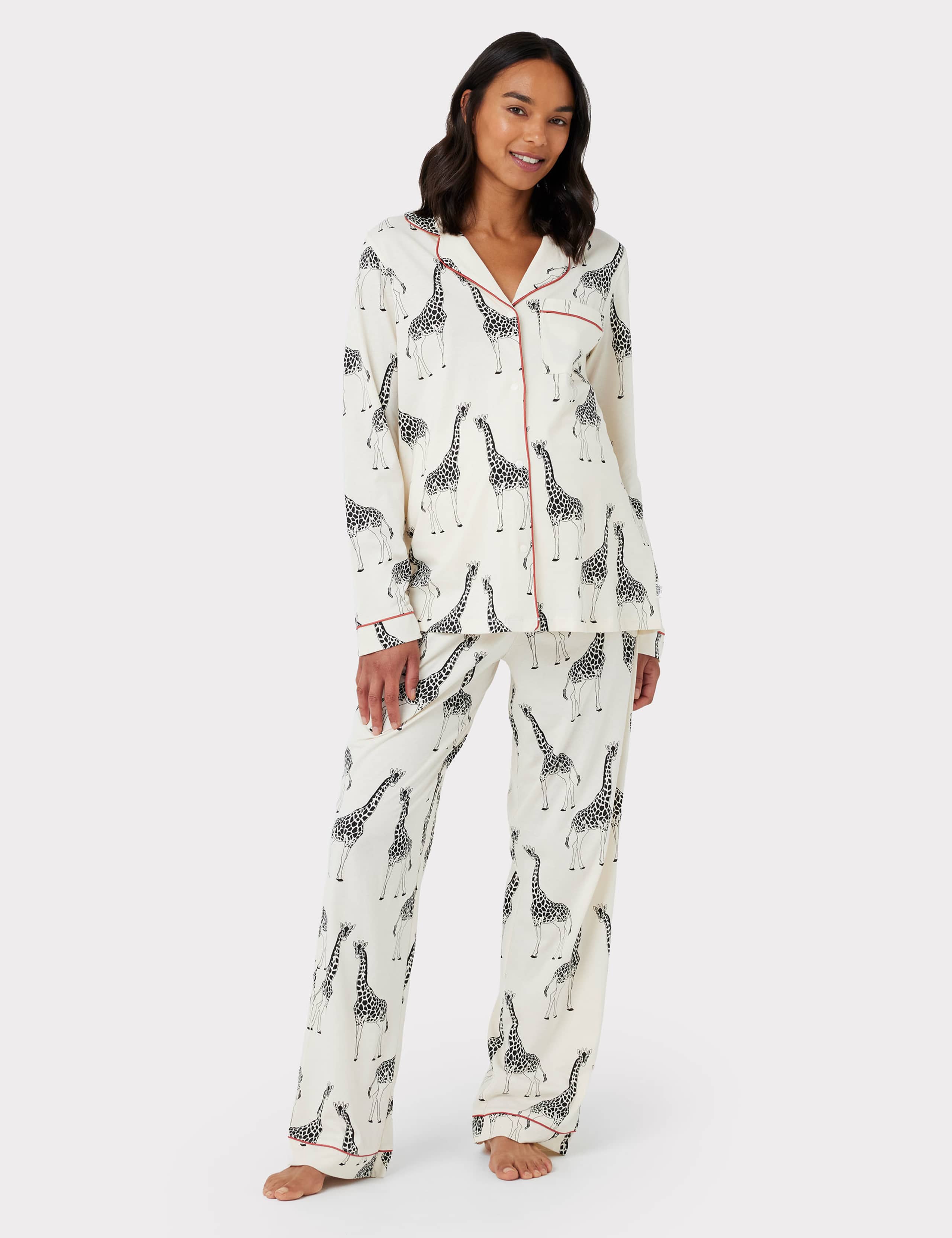 Maternity Cotton Rich Giraffe Print Long Pyjama Set - White 1 of 6