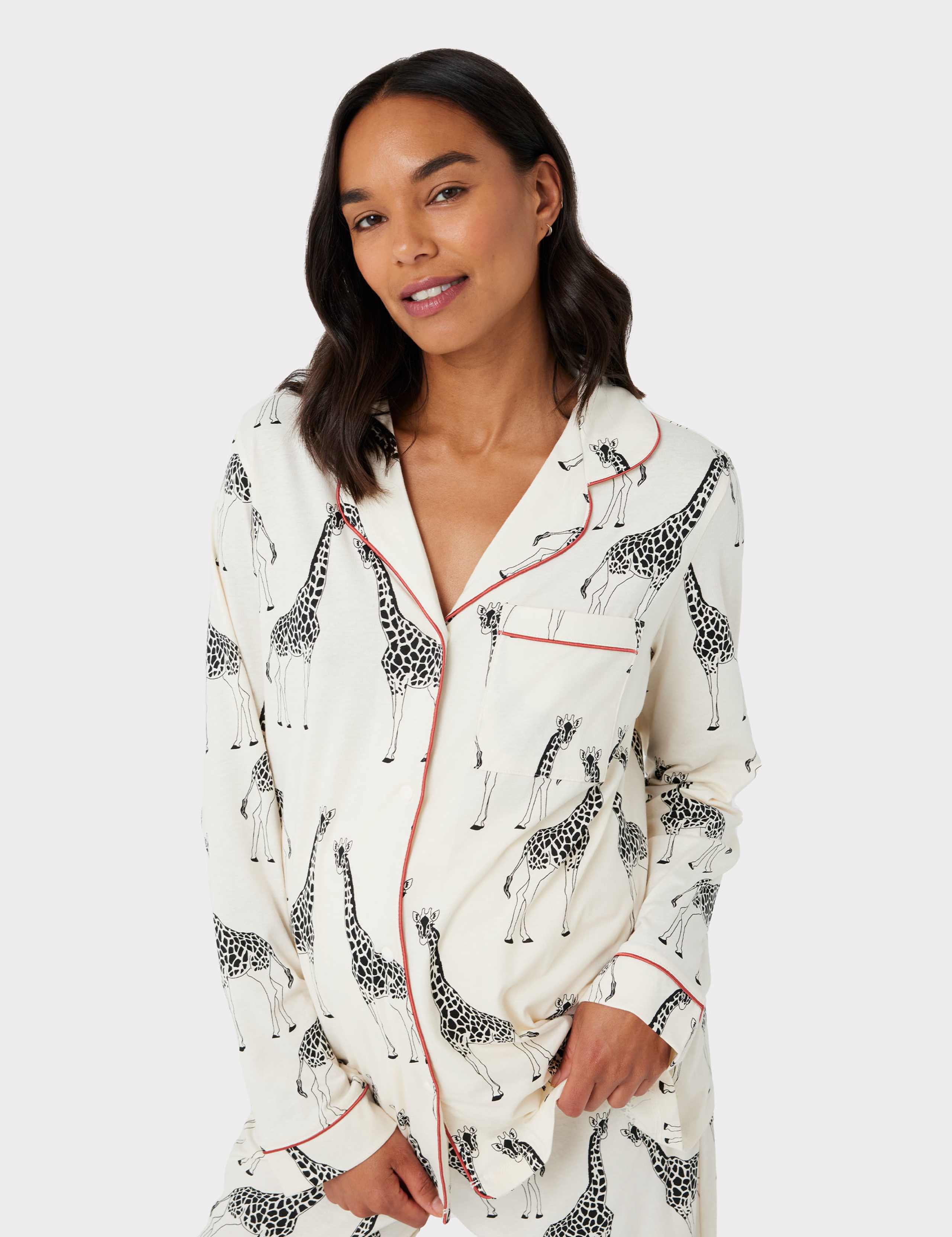 Maternity Cotton Rich Giraffe Print Long Pyjama Set - White 2 of 6