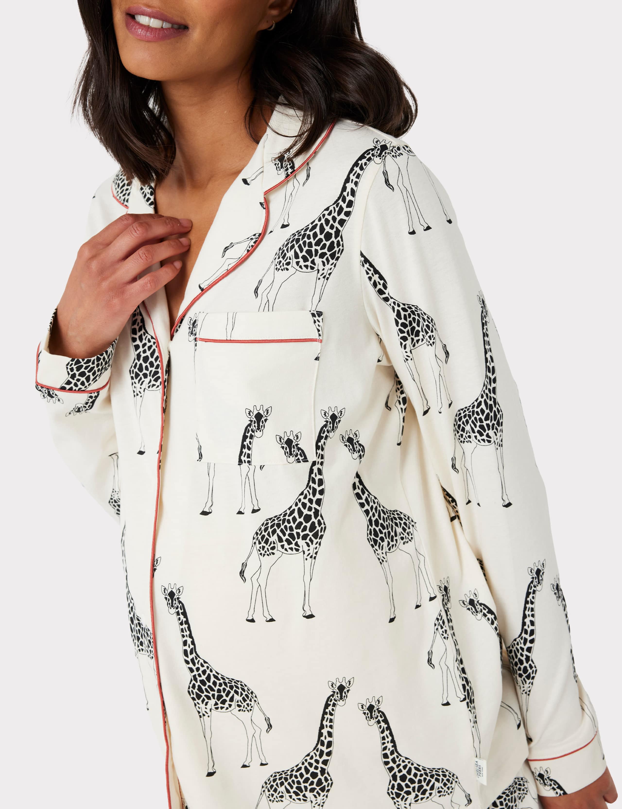 Maternity Cotton Rich Giraffe Print Long Pyjama Set - White 4 of 6