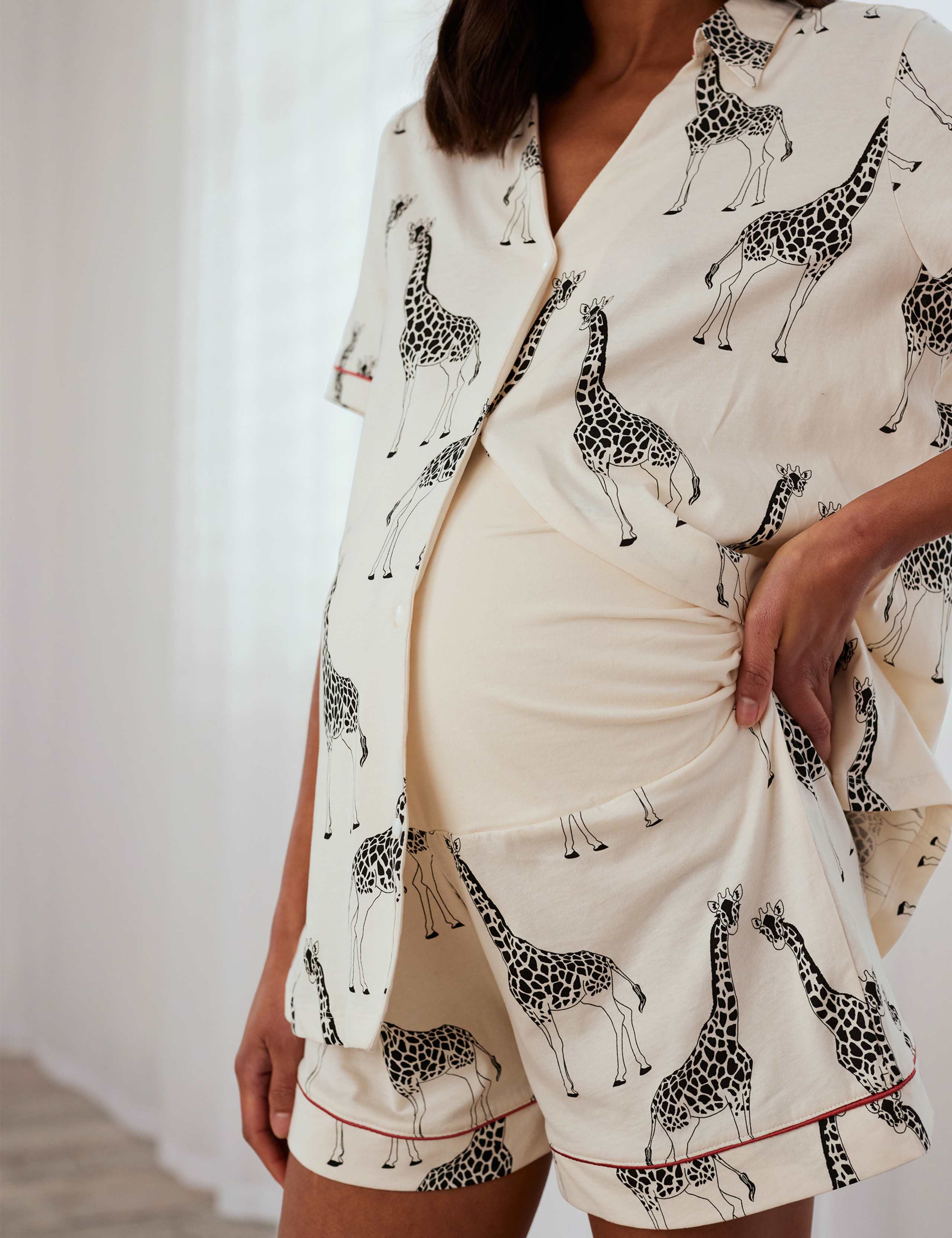 Maternity Cotton Rich Giraffe Print Short Pyjama Set - White 2 of 5