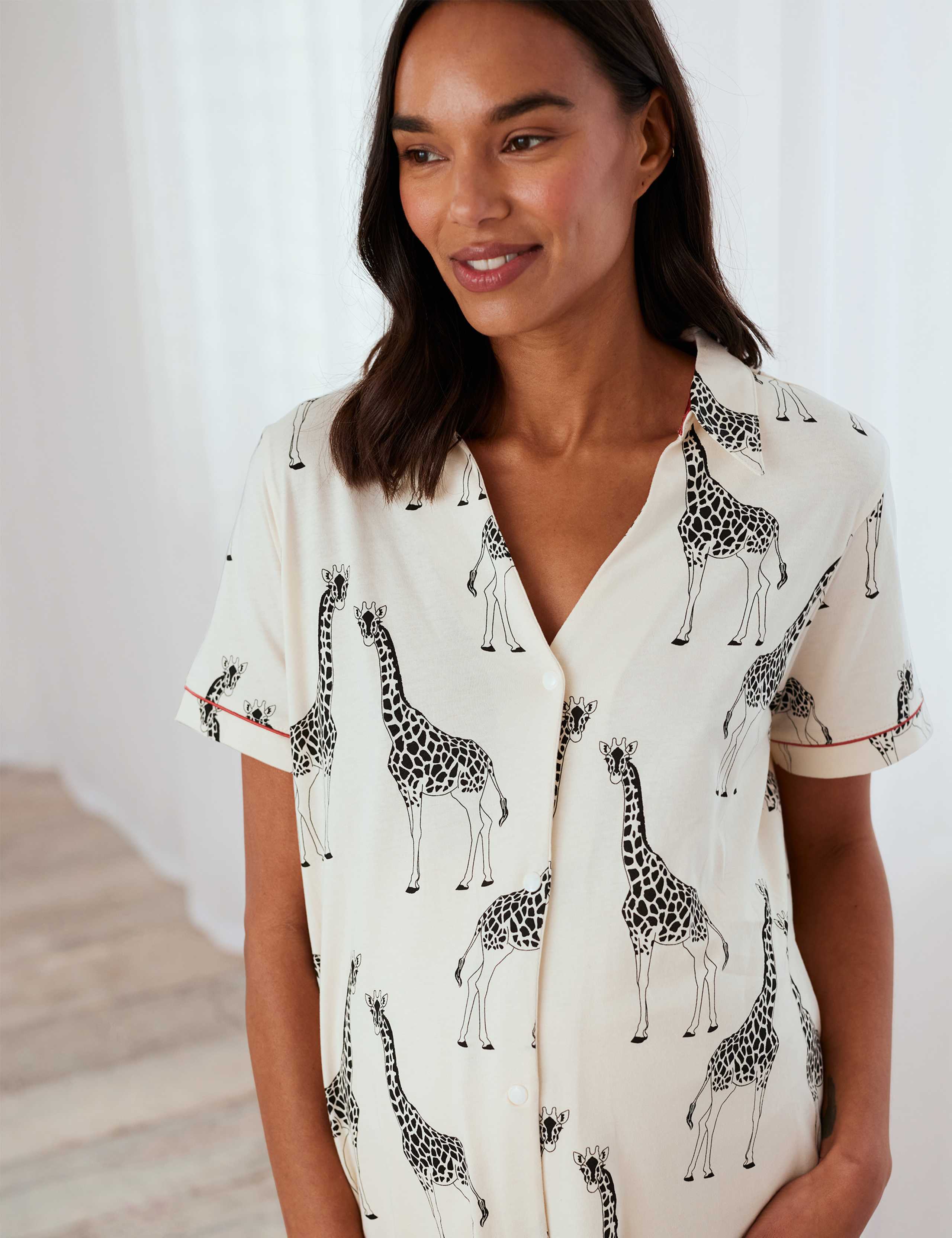 Maternity Cotton Rich Giraffe Print Short Pyjama Set - White 5 of 5