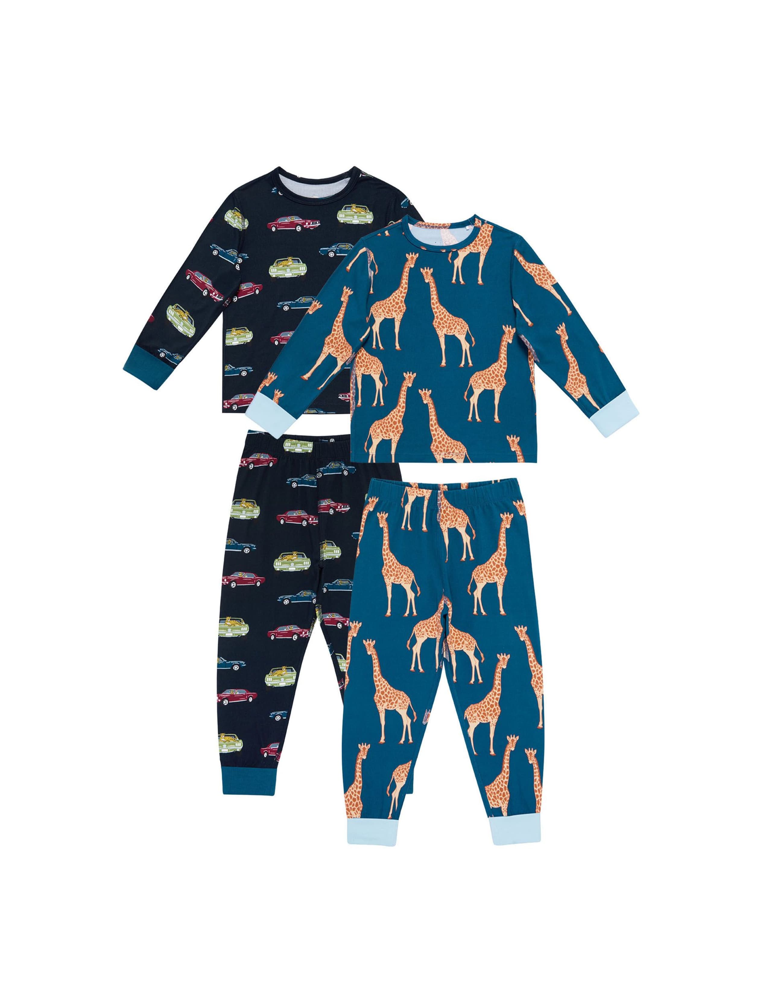 2pk Jersey Car & Giraffe Crew Neck Pyjama Sets (1-12 Yrs) 1 of 4