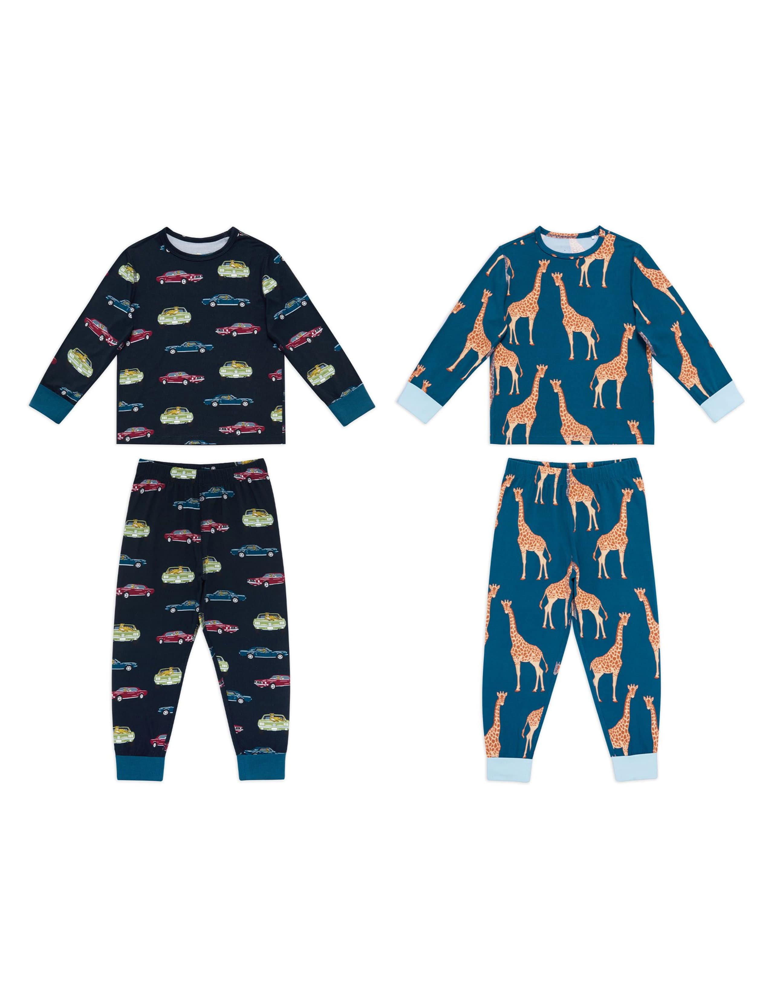 2pk Jersey Car & Giraffe Crew Neck Pyjama Sets (1-12 Yrs) 2 of 4