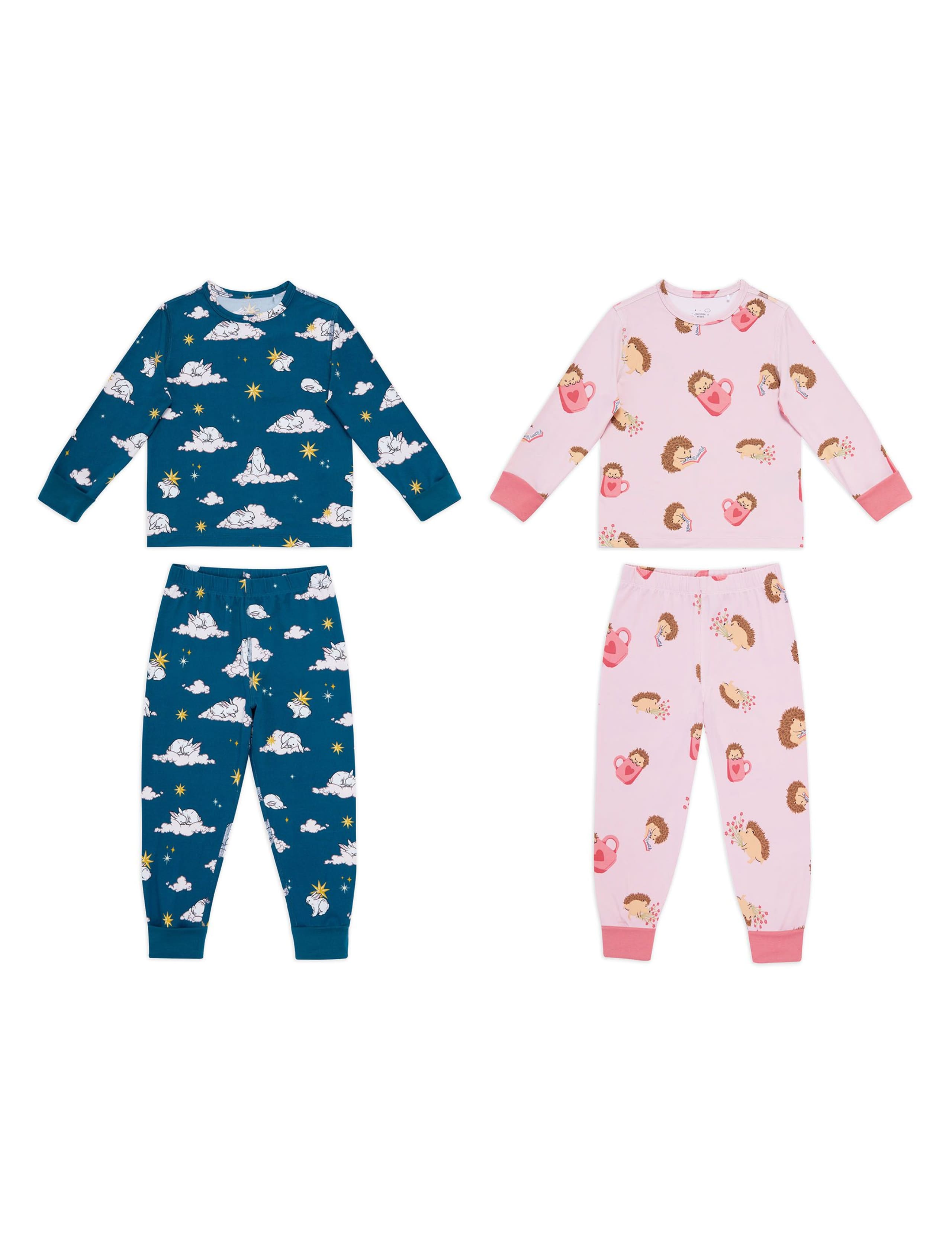2pk Hedgehog & Bunny Print Pyjama Sets (1-12 Yrs) 3 of 4