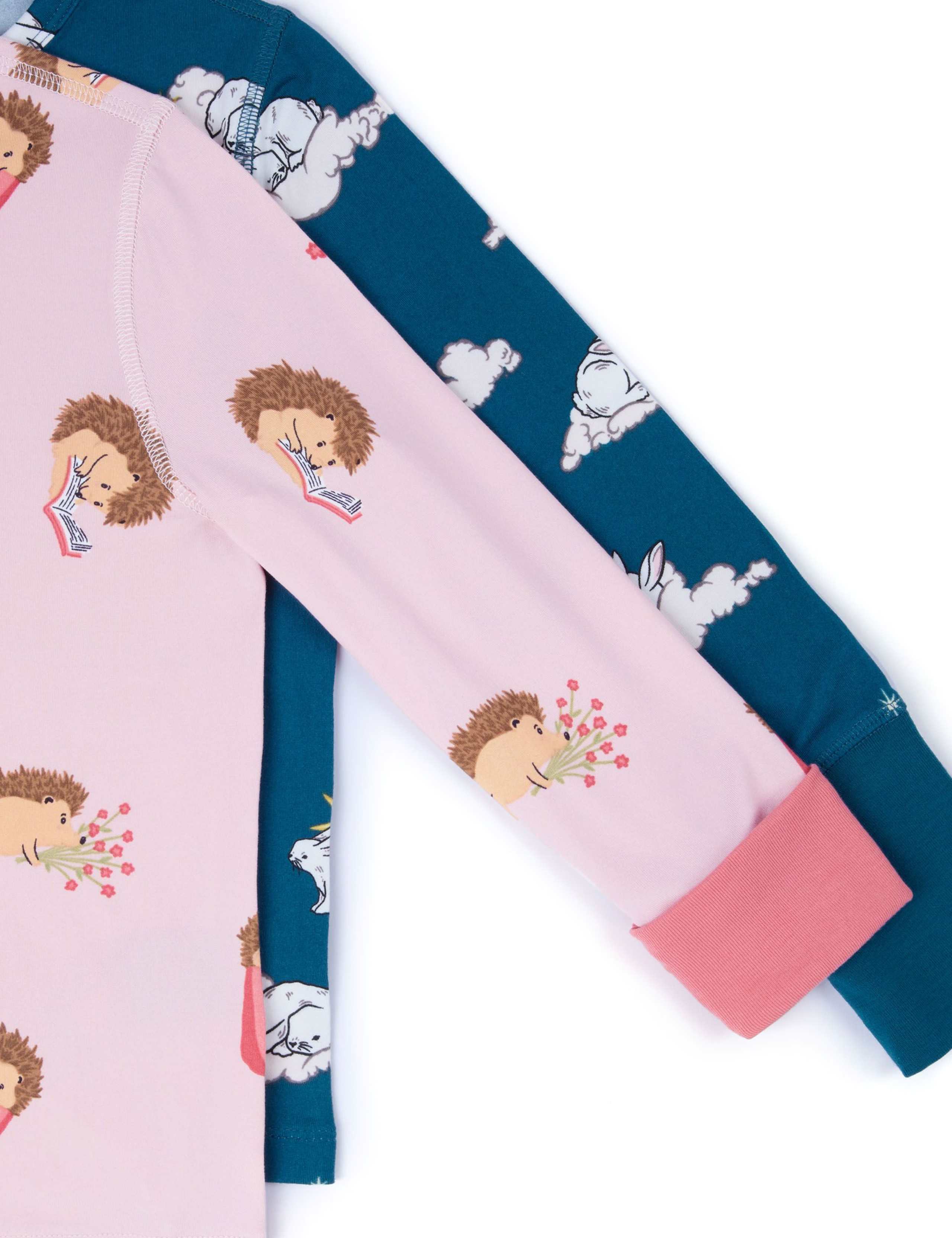 2pk Hedgehog & Bunny Print Pyjama Sets (1-12 Yrs) 4 of 4