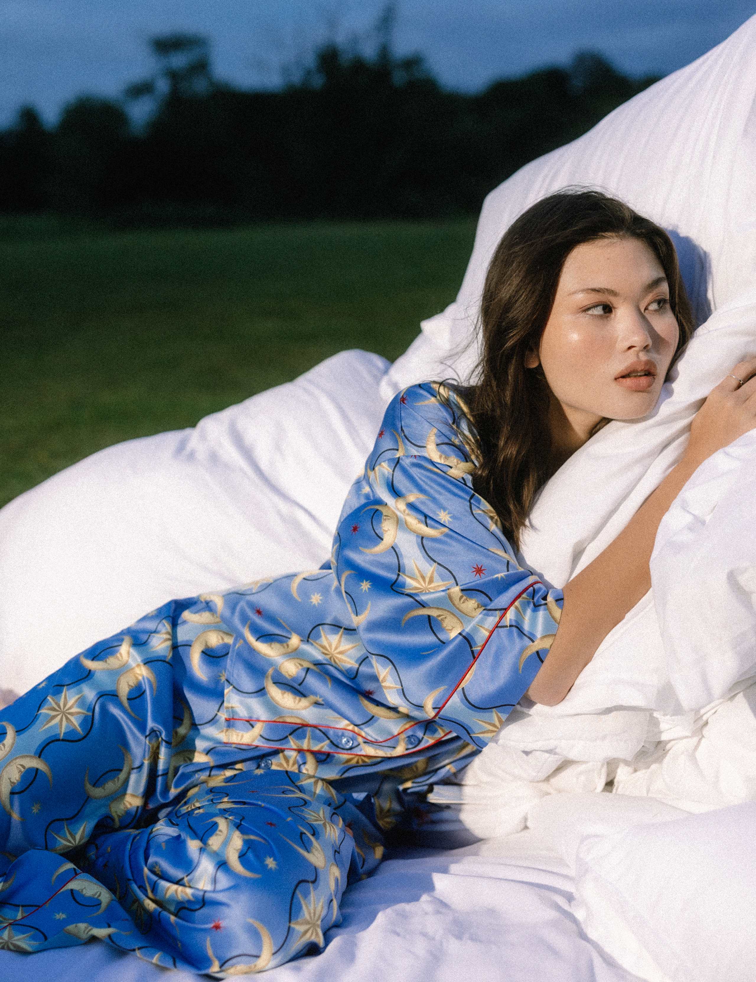 Satin Moon Stripe Print Button Up Pyjamas 11 of 12