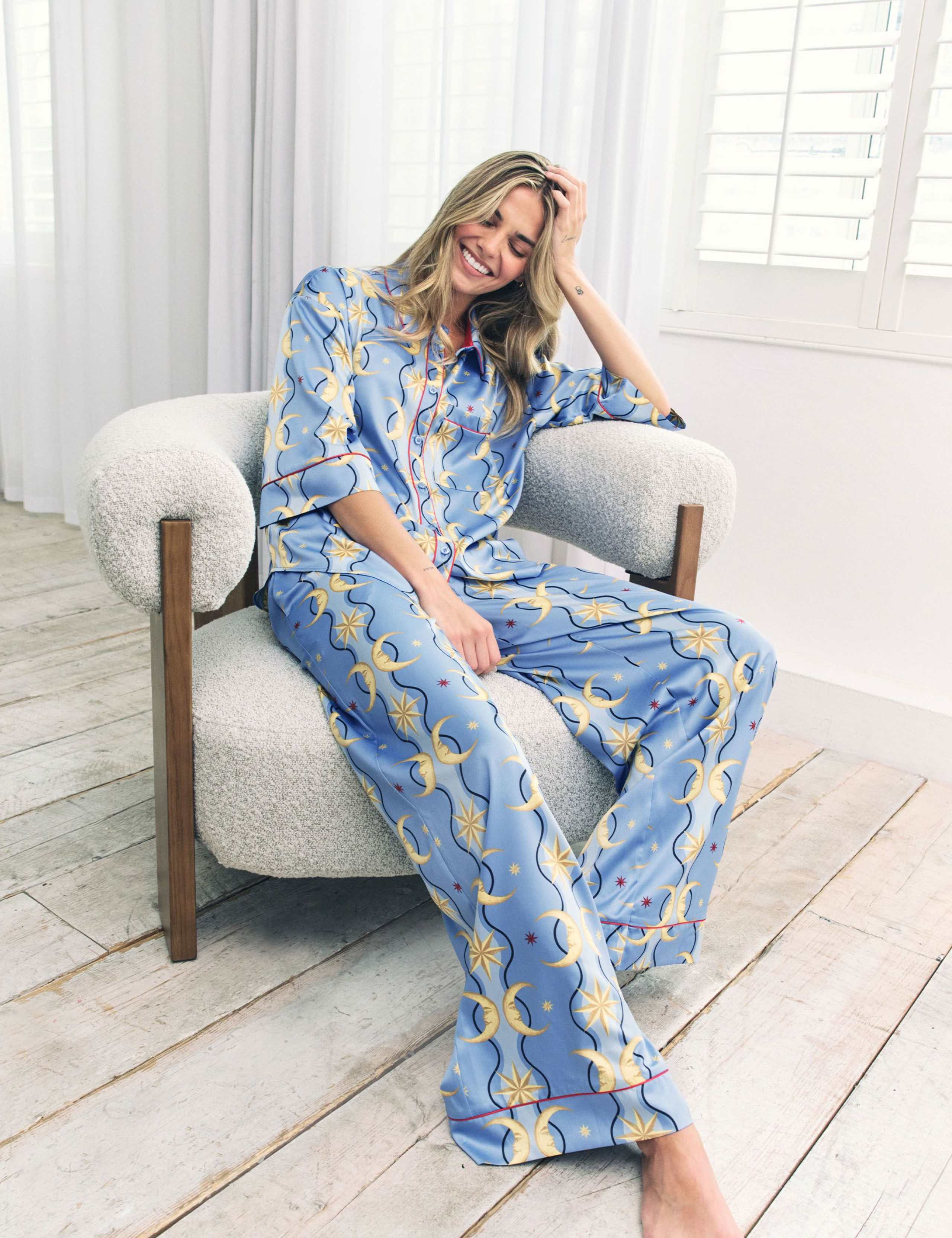 Satin Moon Stripe Print Button Up Pyjamas 4 of 12