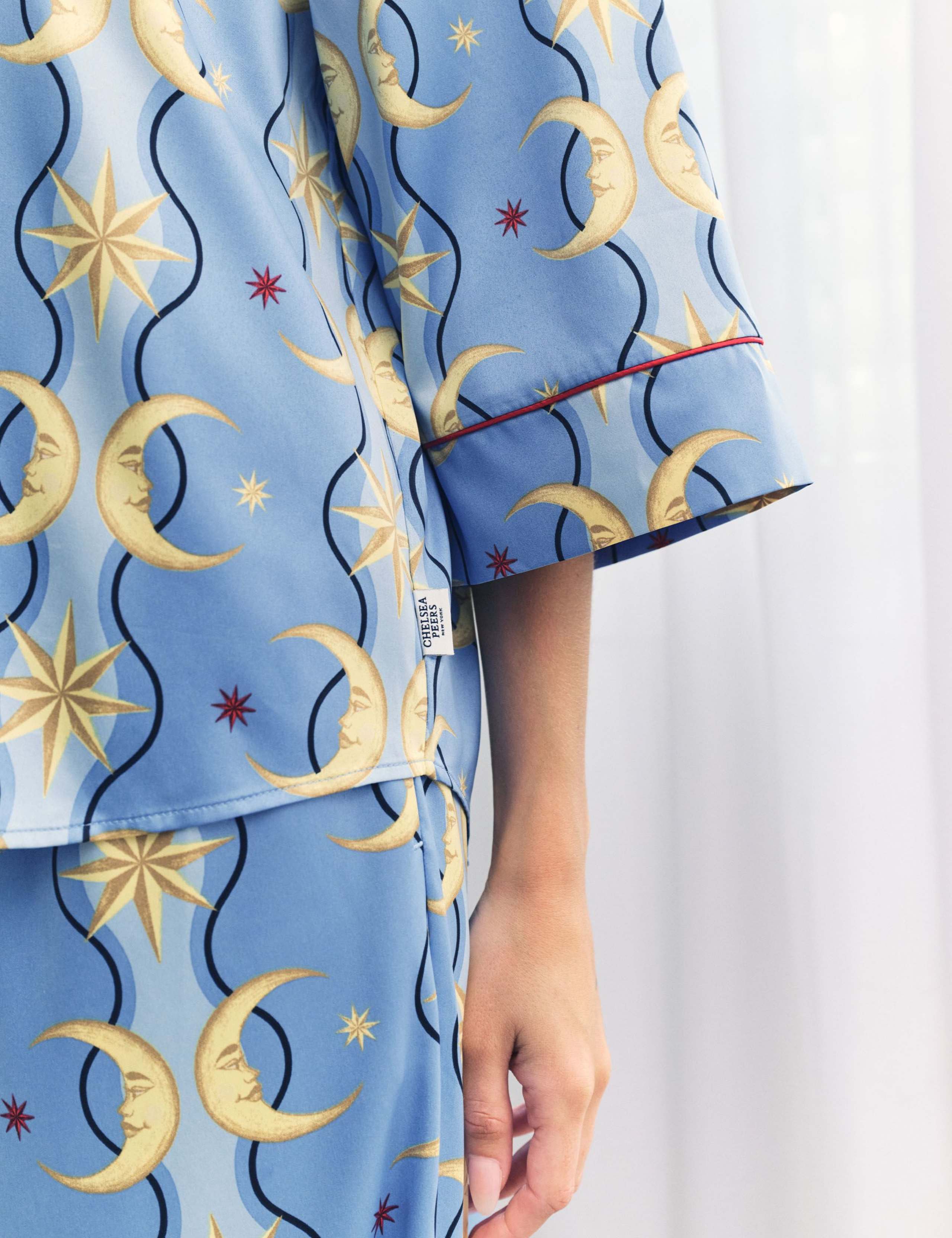 Satin Moon Stripe Print Button Up Pyjamas 7 of 12