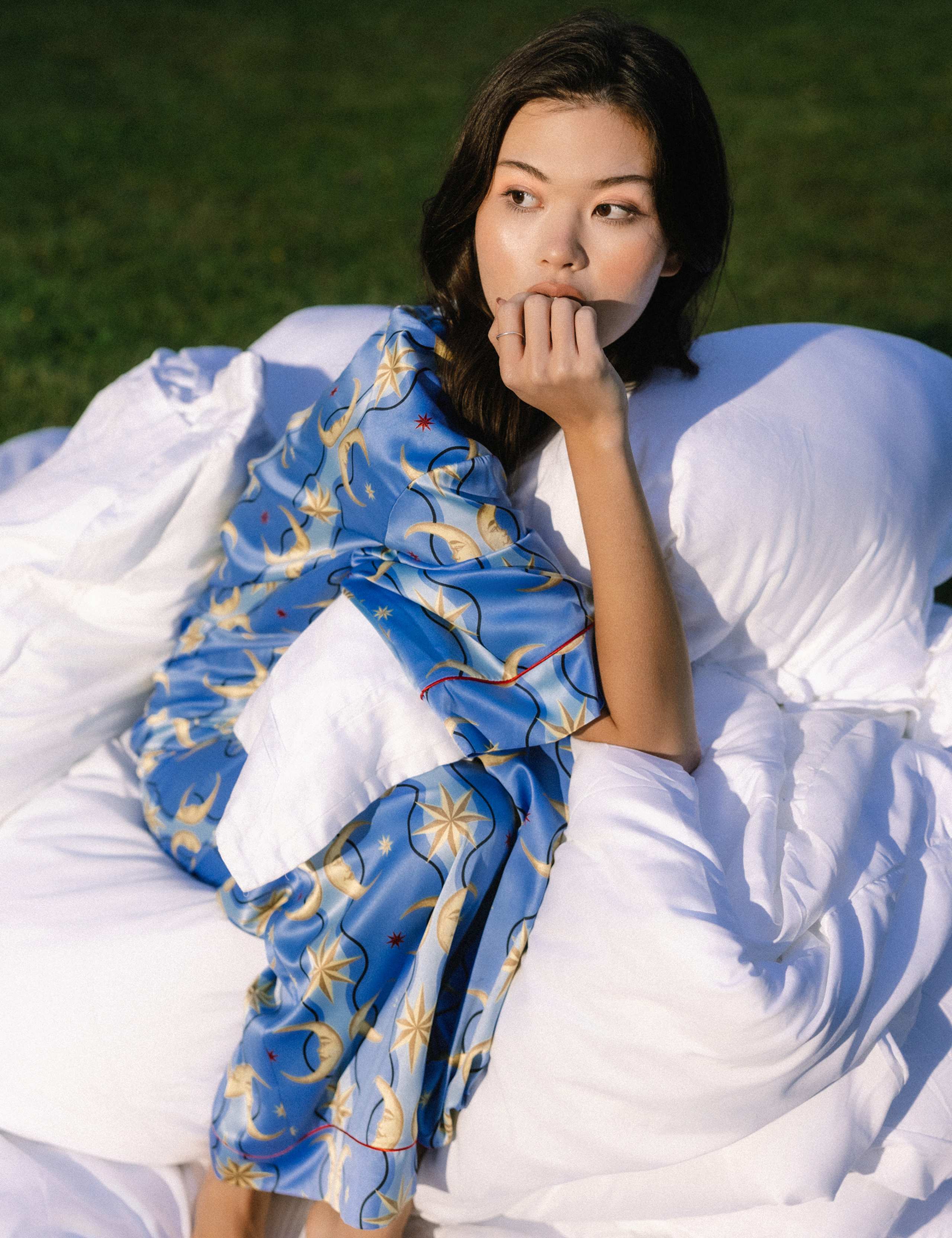 Satin Moon Stripe Print Button Up Pyjamas 8 of 12