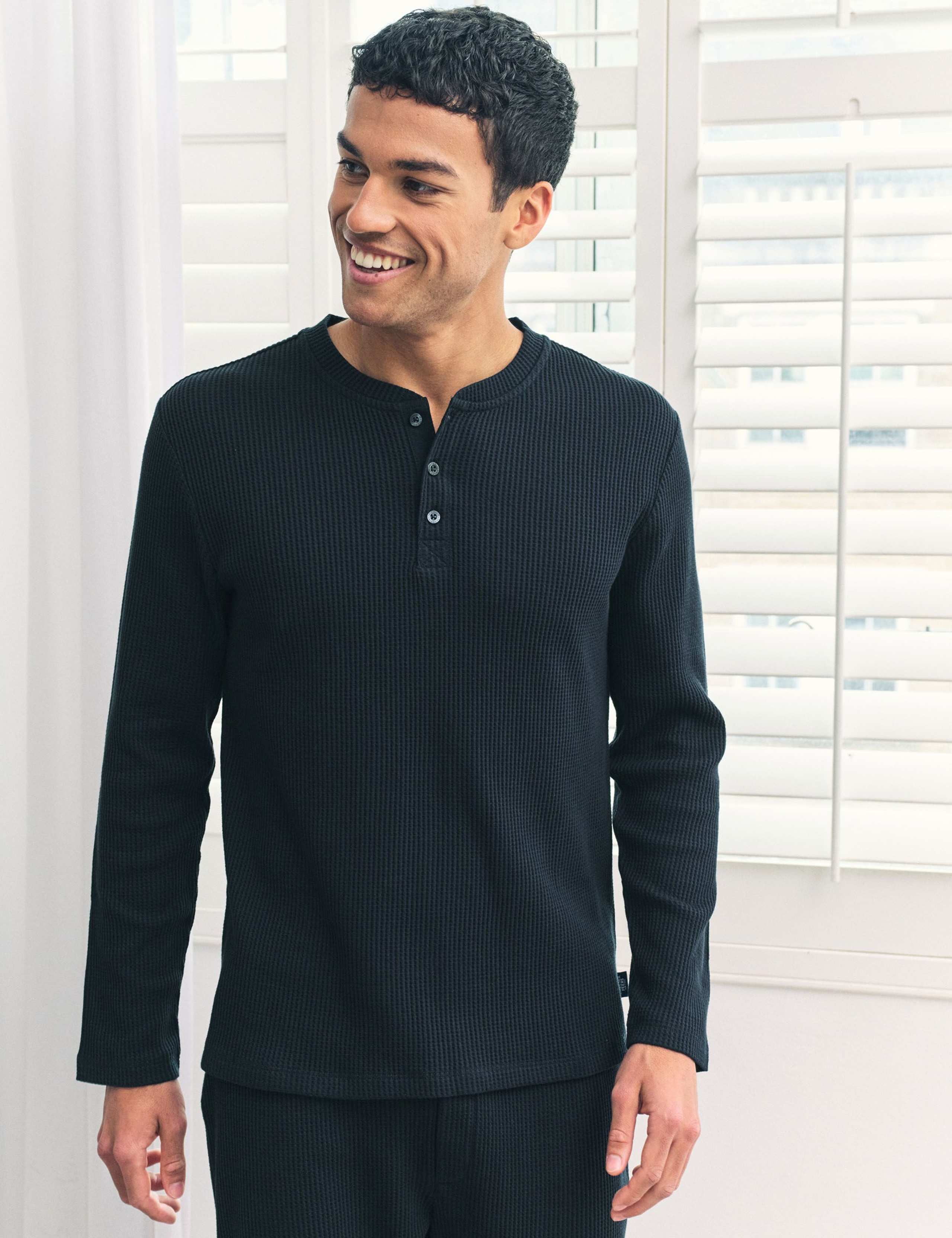 Cotton Rich Waffle Henley Neck Pyjama Top 2 of 5