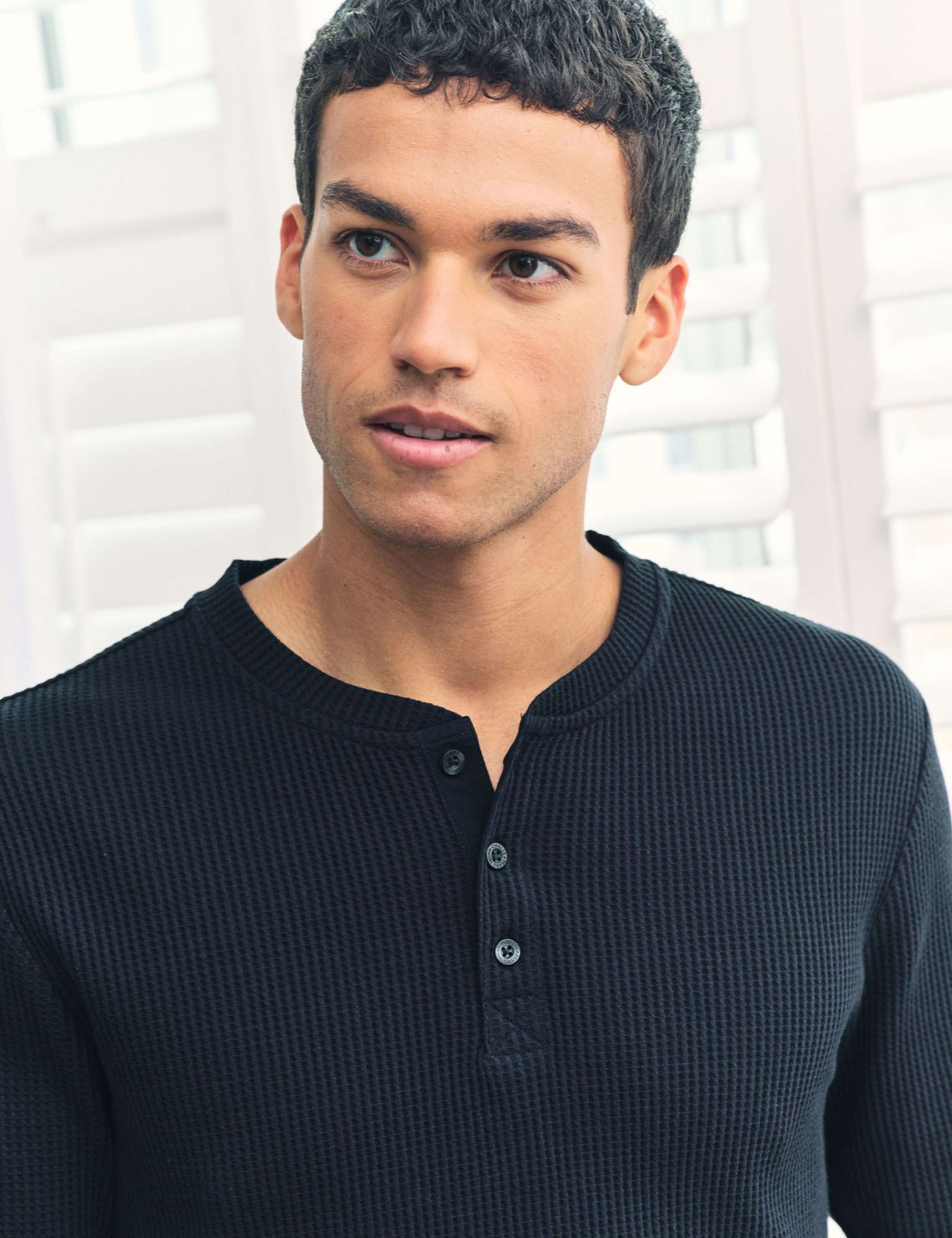 Cotton Rich Waffle Henley Neck Pyjama Top 3 of 5