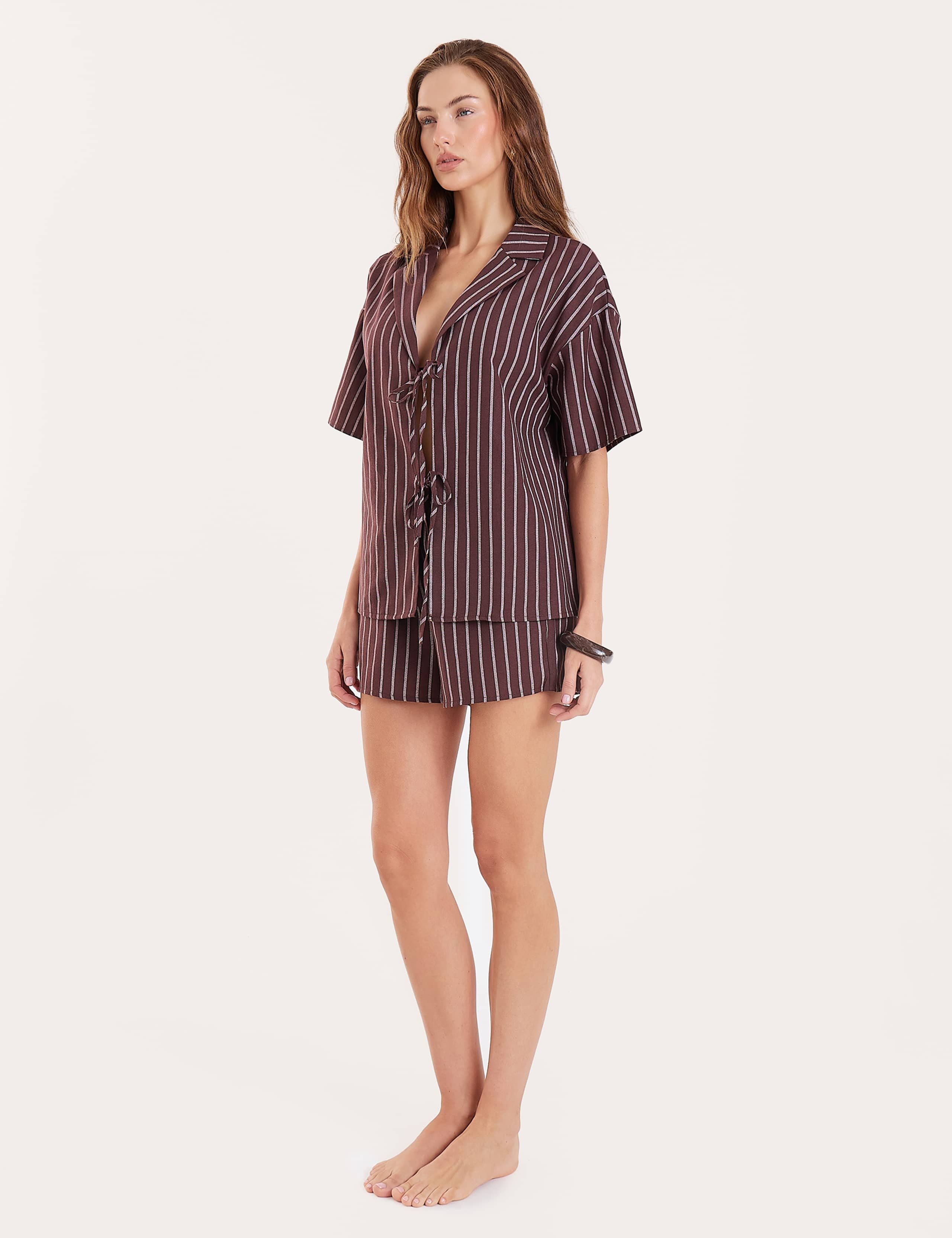Cotton Blend Striped Tie Front Beach Shirt 3 of 8