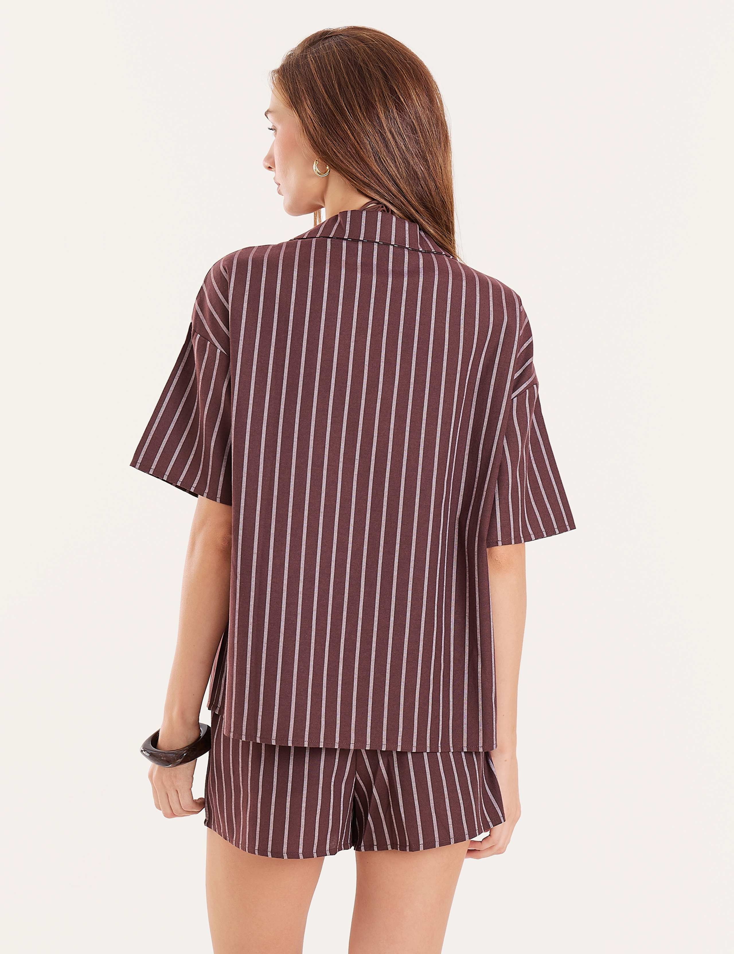 Cotton Blend Striped Tie Front Beach Shirt 5 of 8