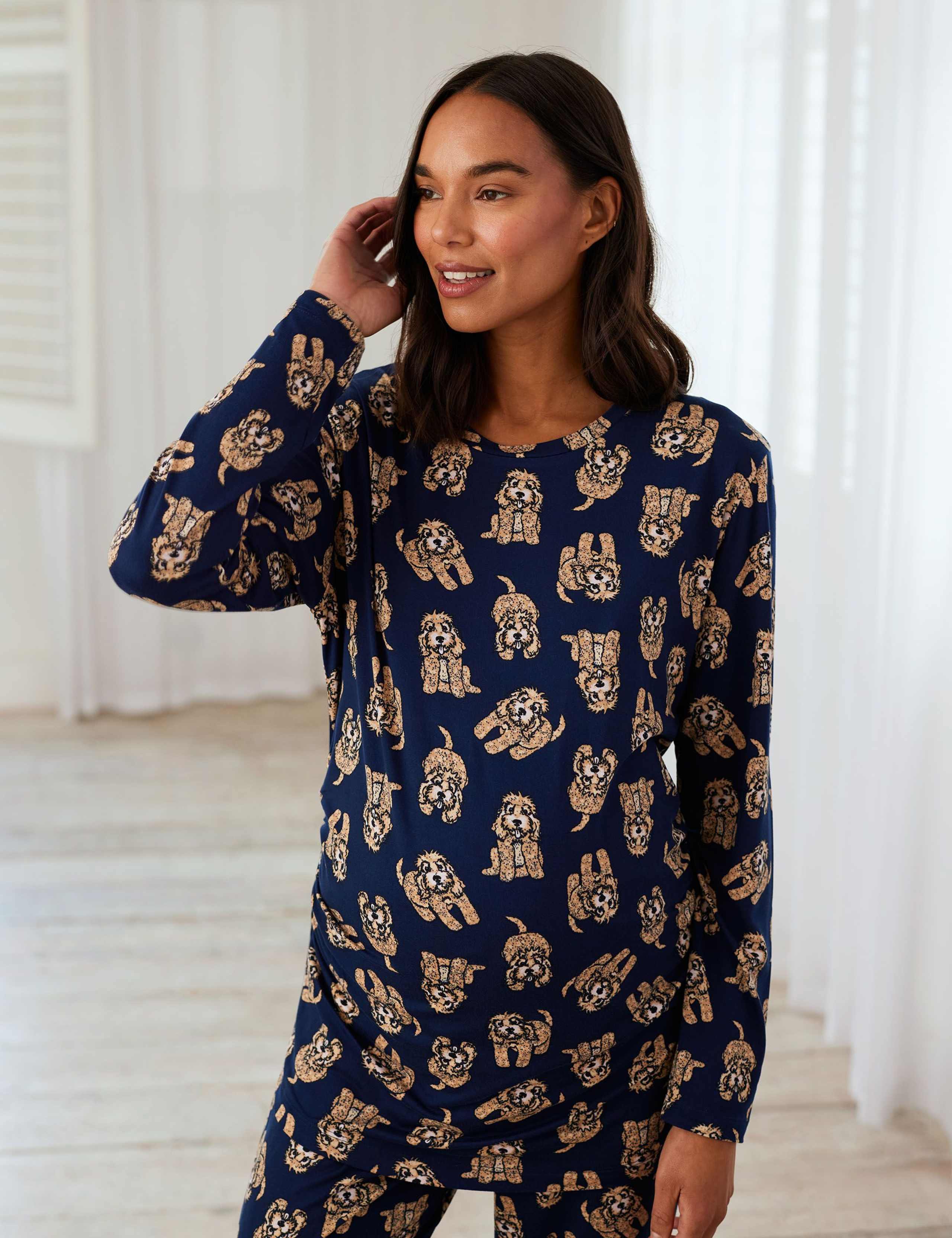 Maternity Dog Print Crew Neck Pyjamas 3 of 5