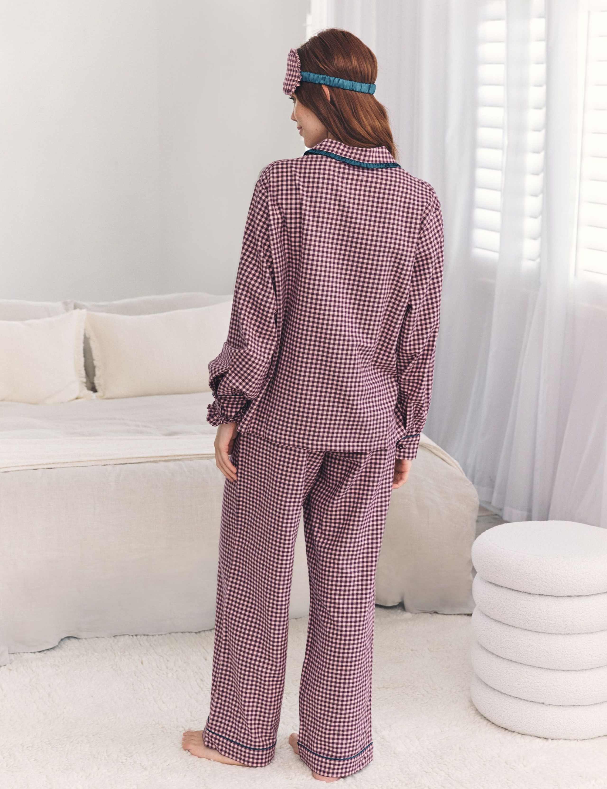 Pure Cotton Checked Pyjama Set with Eye Mask 4 of 7