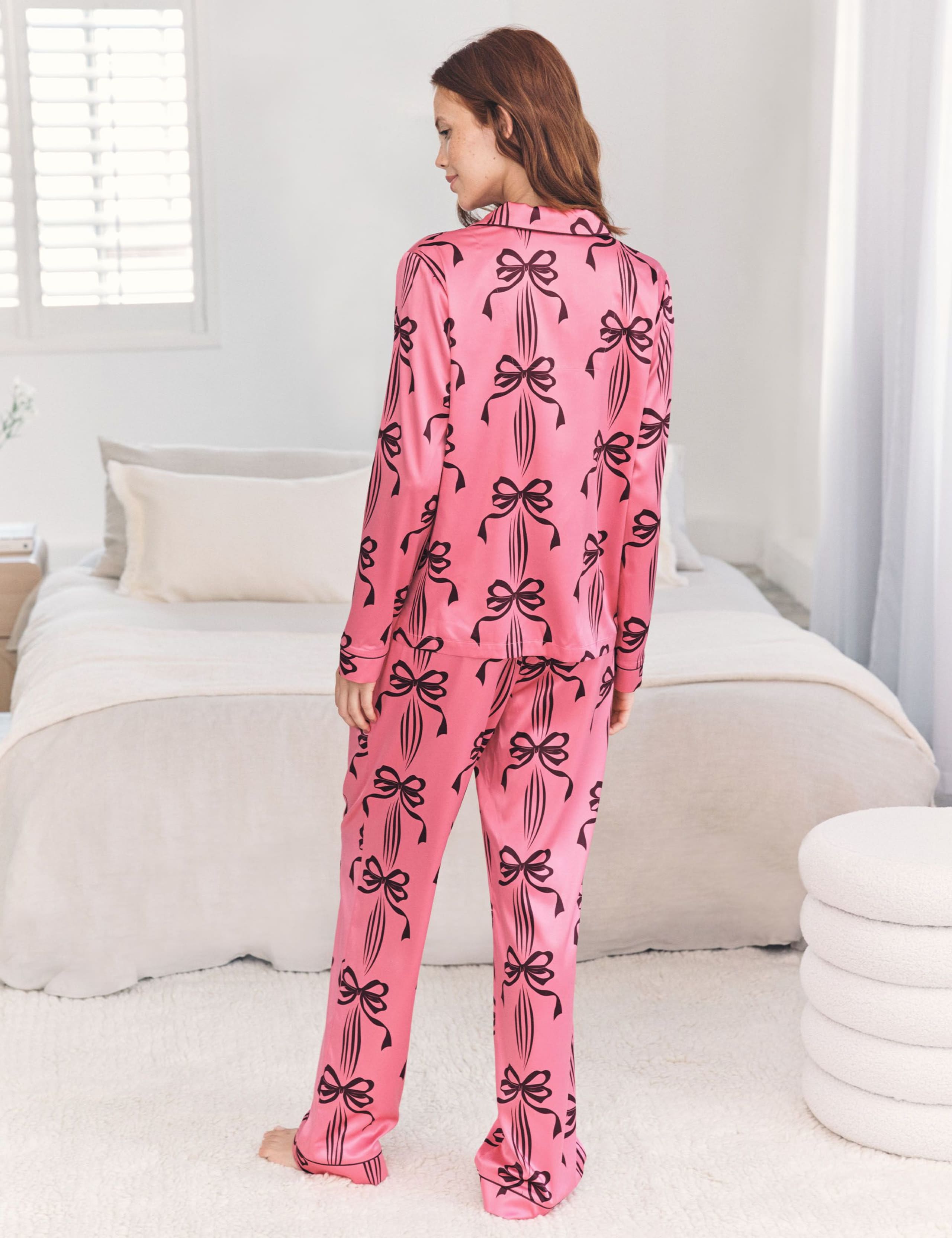 Satin Bow Print Revere Pyjama Set 2 of 6