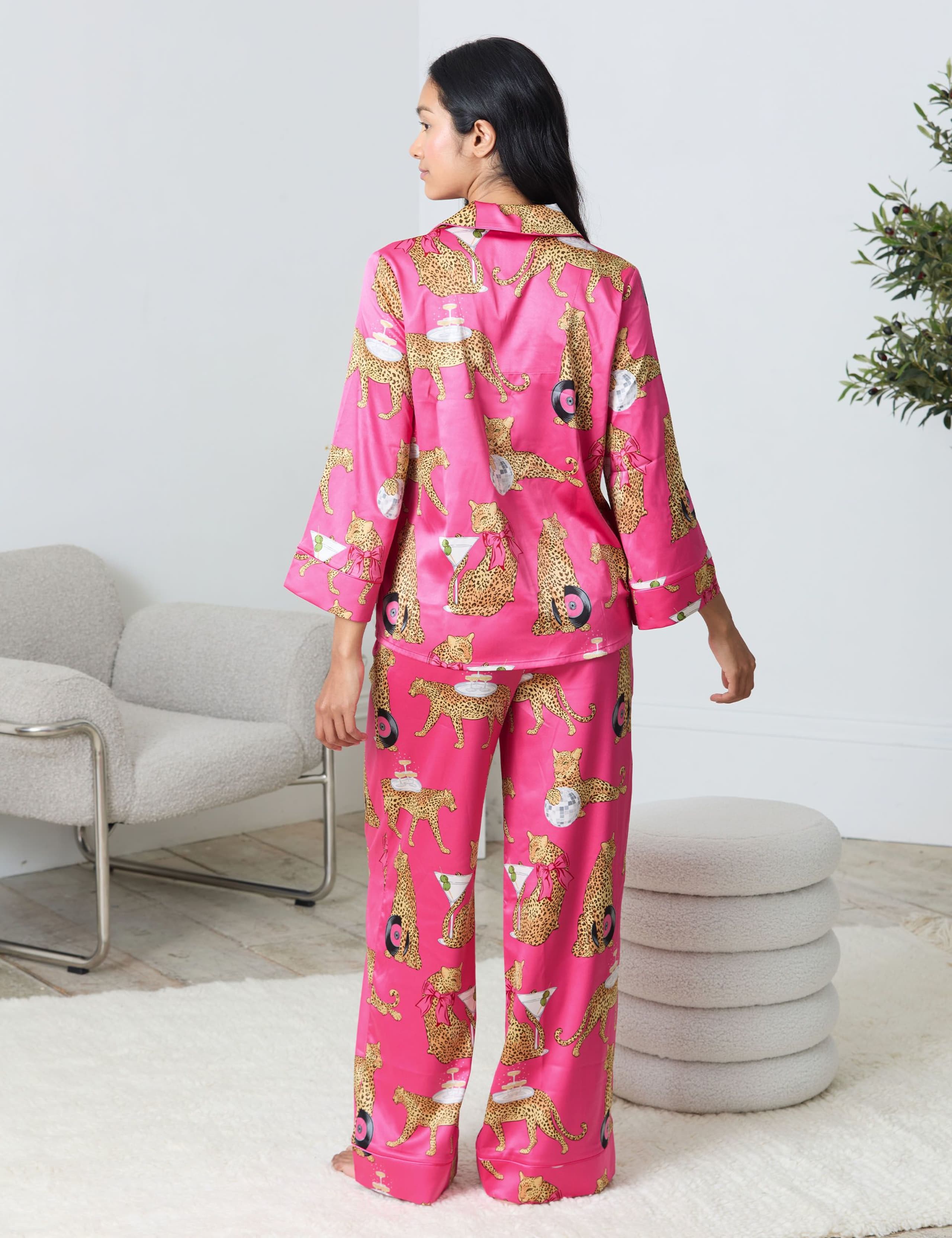 Satin Cocktail Leopard Print Pyjama Set 2 of 6