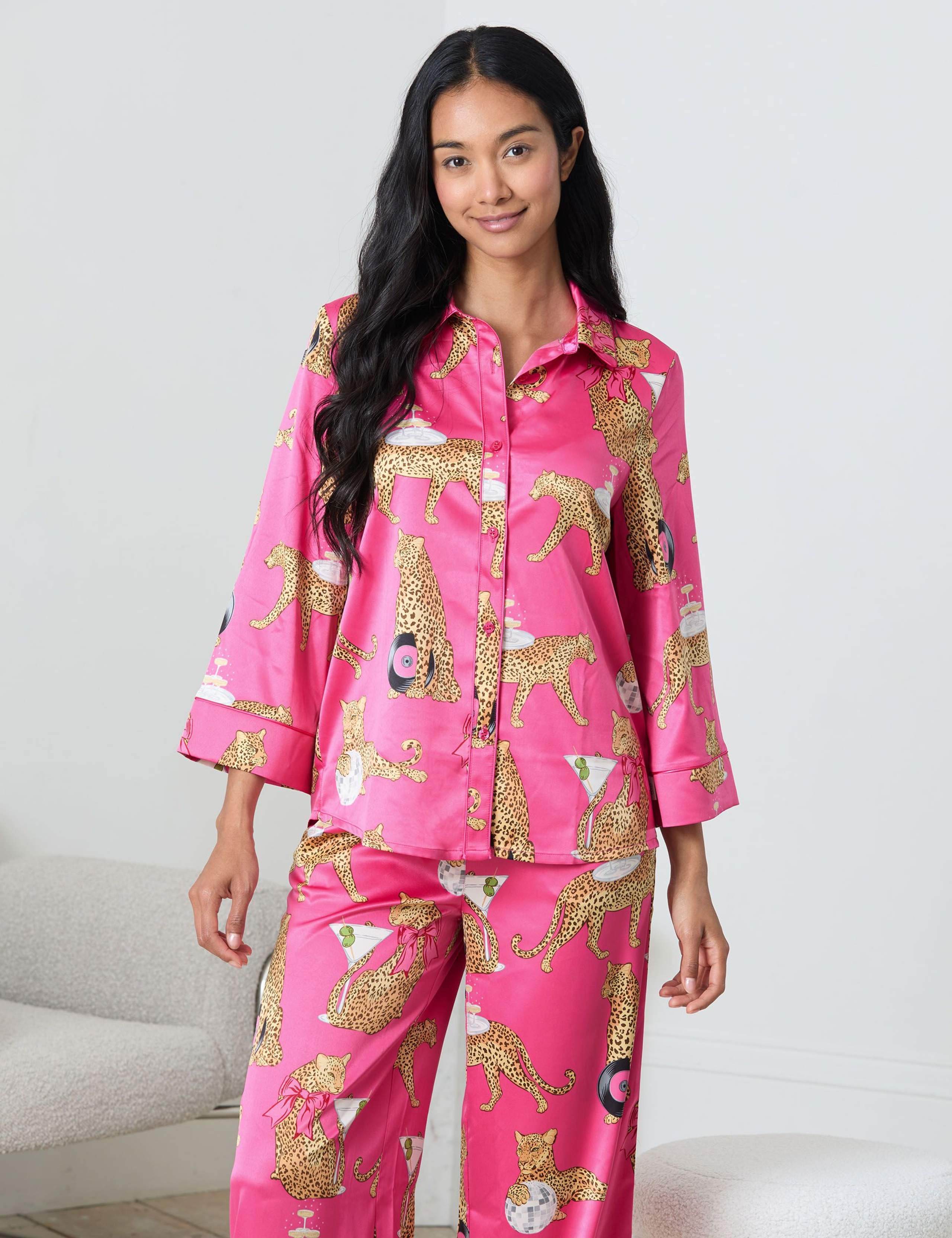 Satin Cocktail Leopard Print Pyjama Set 3 of 6