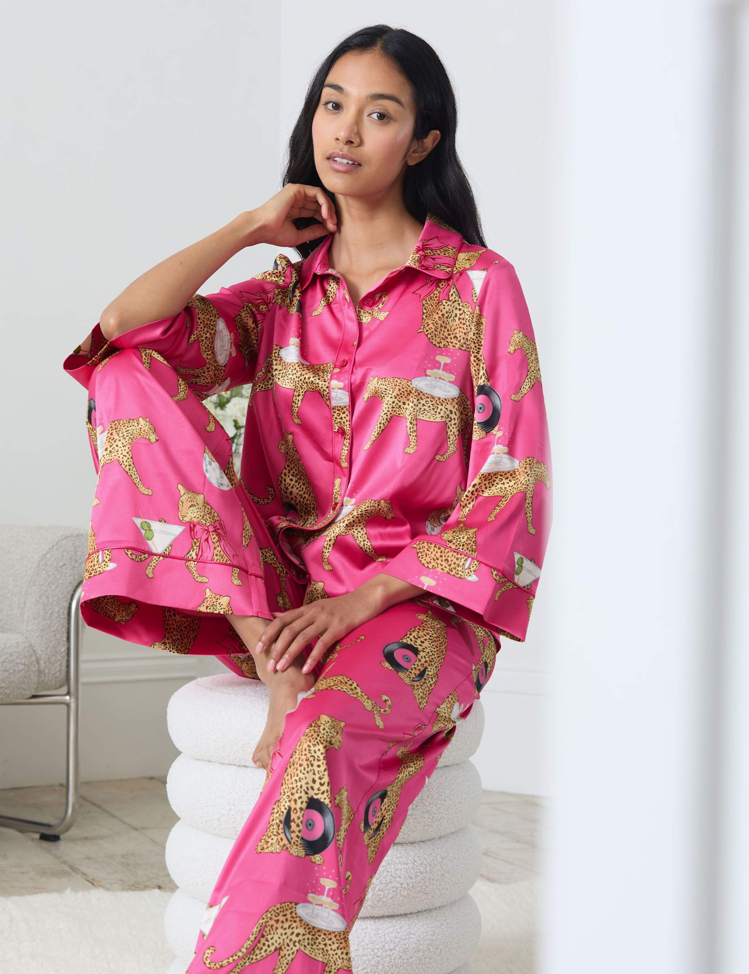 Satin Cocktail Leopard Print Pyjama Set 4 of 6