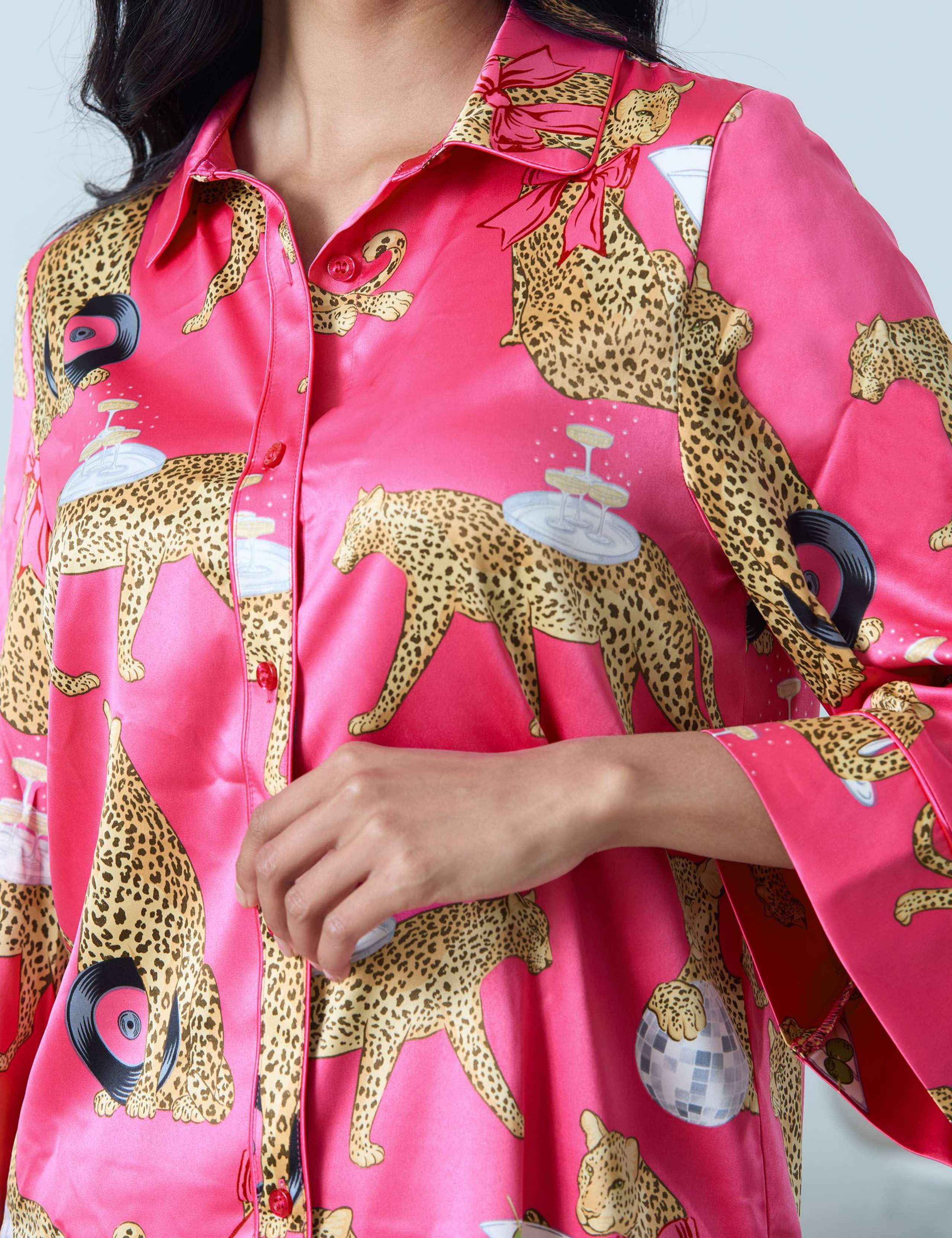 Satin Cocktail Leopard Print Pyjama Set 5 of 6