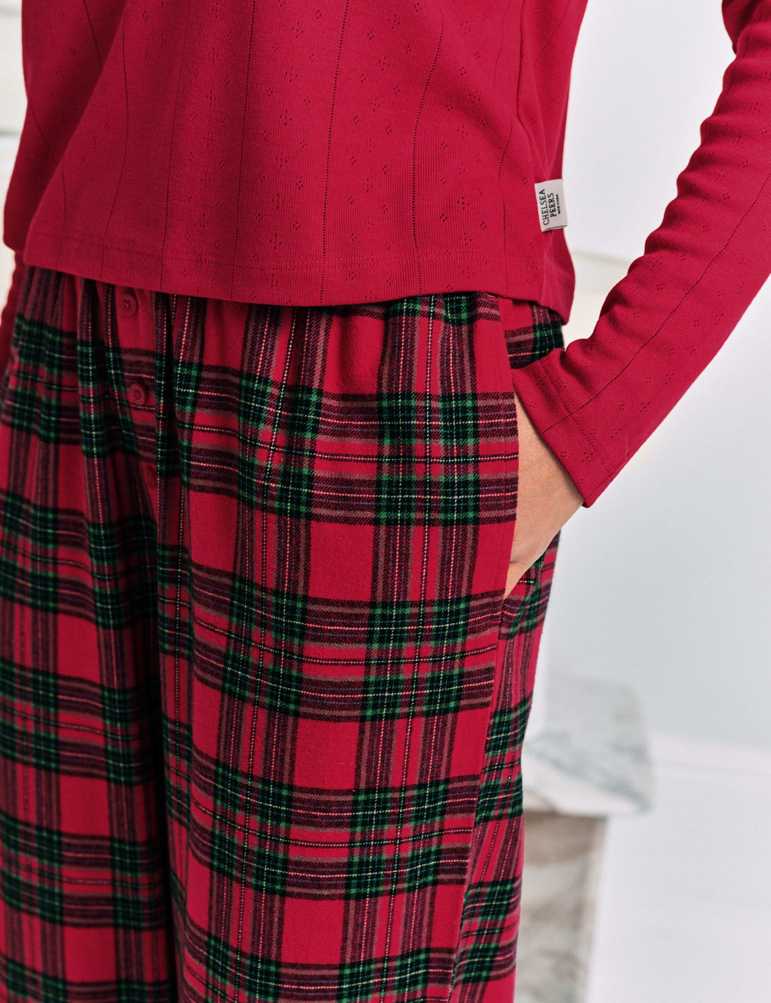 Pure Cotton Pointelle Checked Pyjama Set 5 of 5