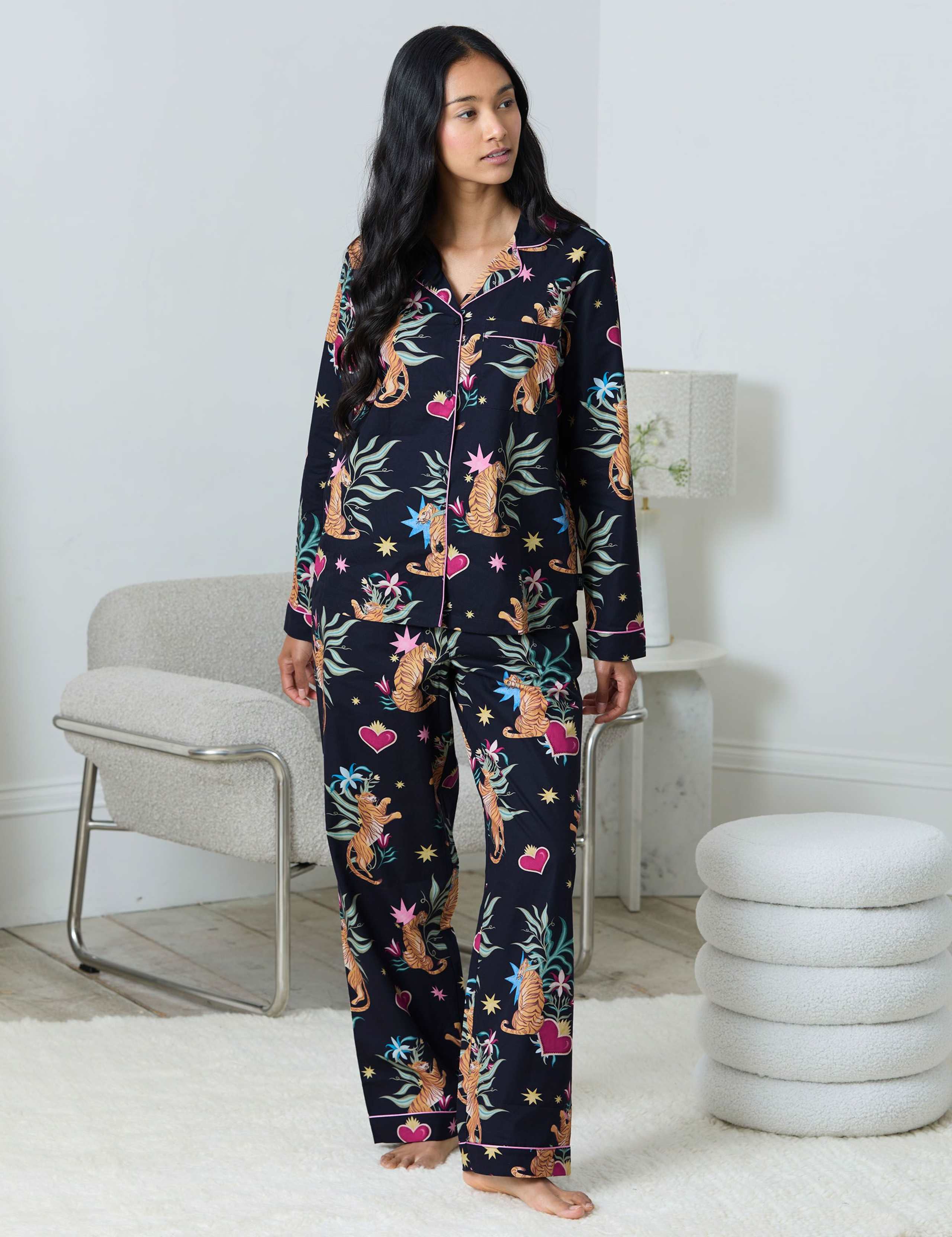 Pure Cotton Heart Tiger Button Up Pyjamas 1 of 5
