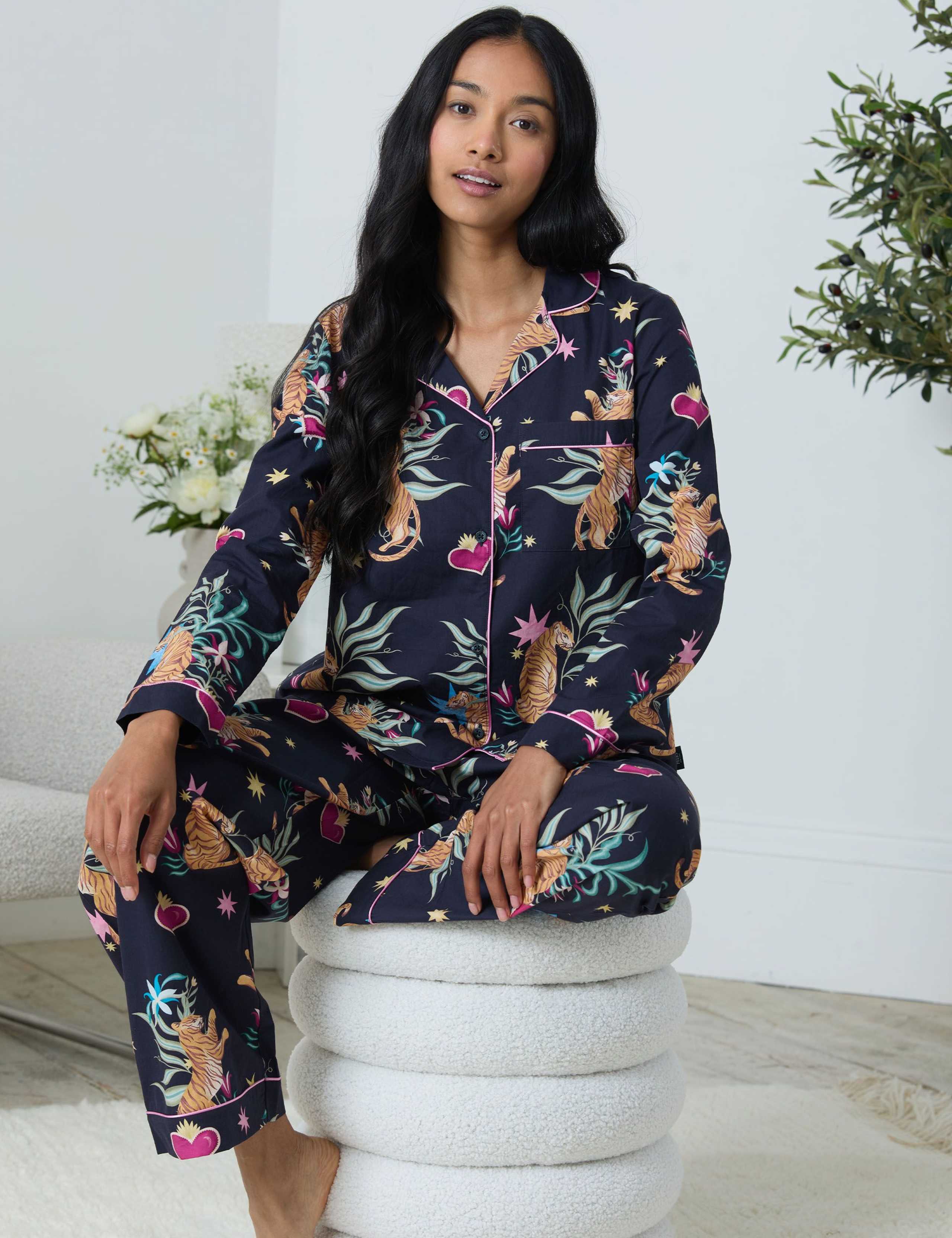 Pure Cotton Heart Tiger Button Up Pyjamas 3 of 5