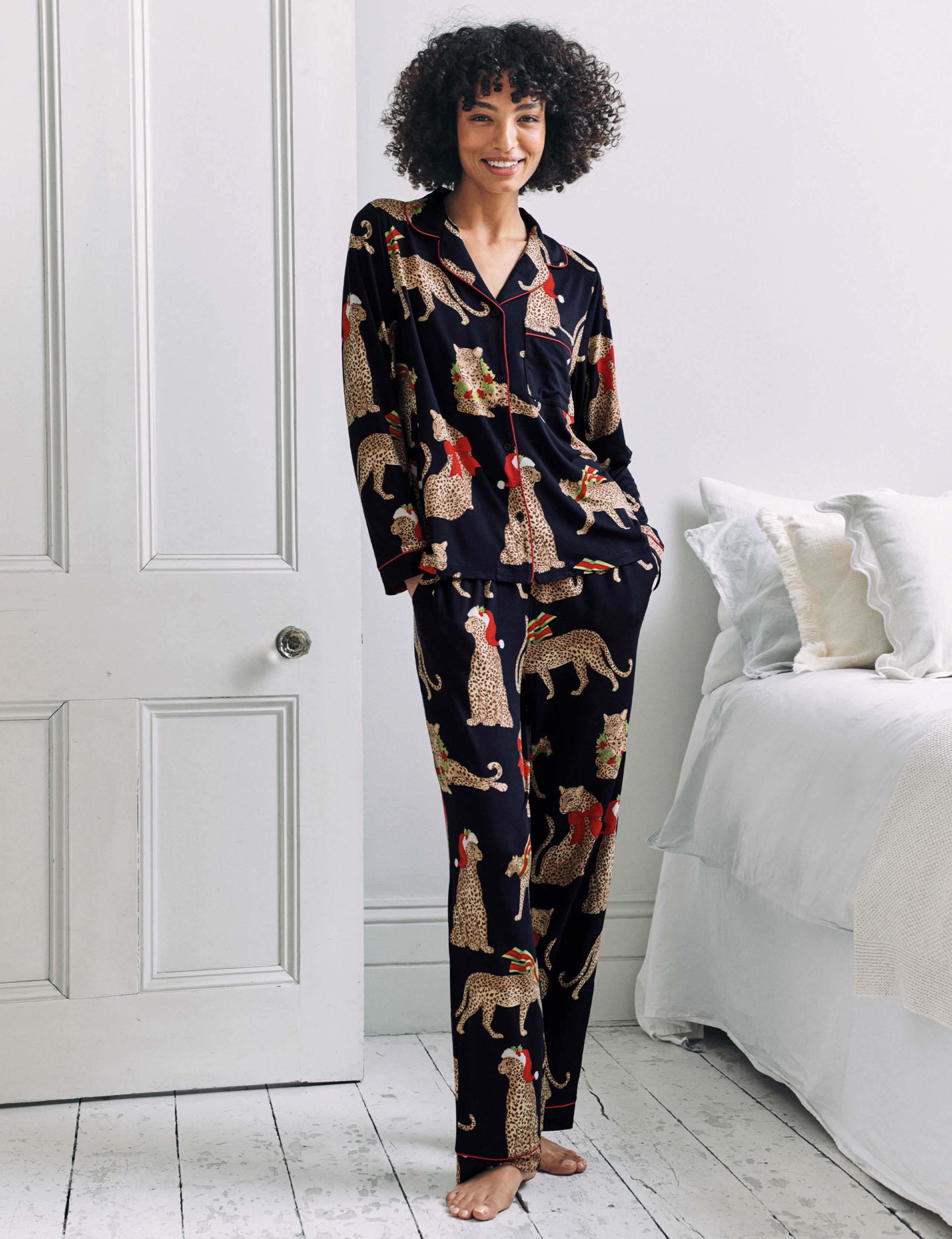 Jersey Leopard Print Family Christmas Pyjama Set 2 of 10