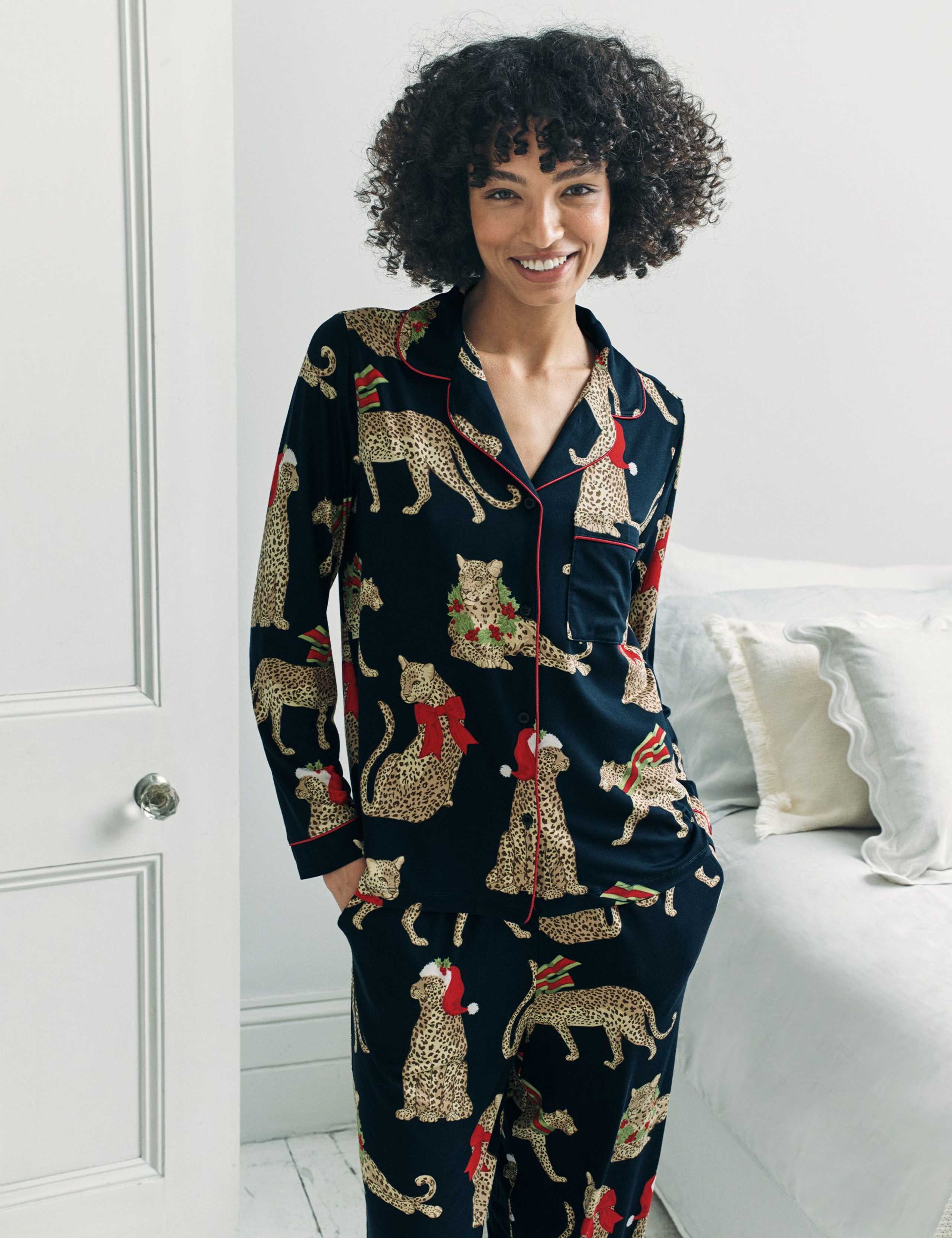 Jersey Christmas Leopard Print Pyjama Set 3 of 6