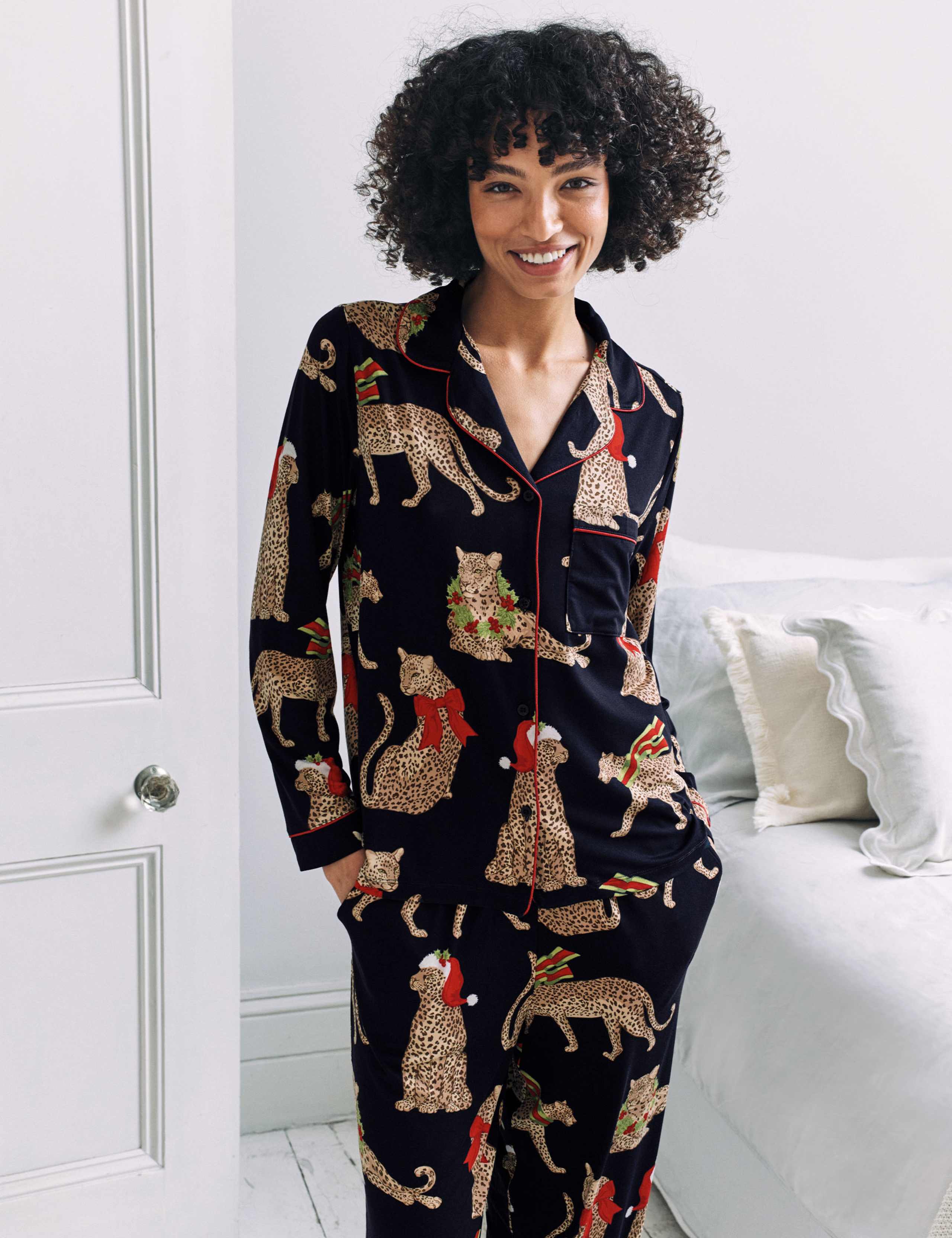 Jersey Leopard Print Family Christmas Pyjama Set 3 of 10