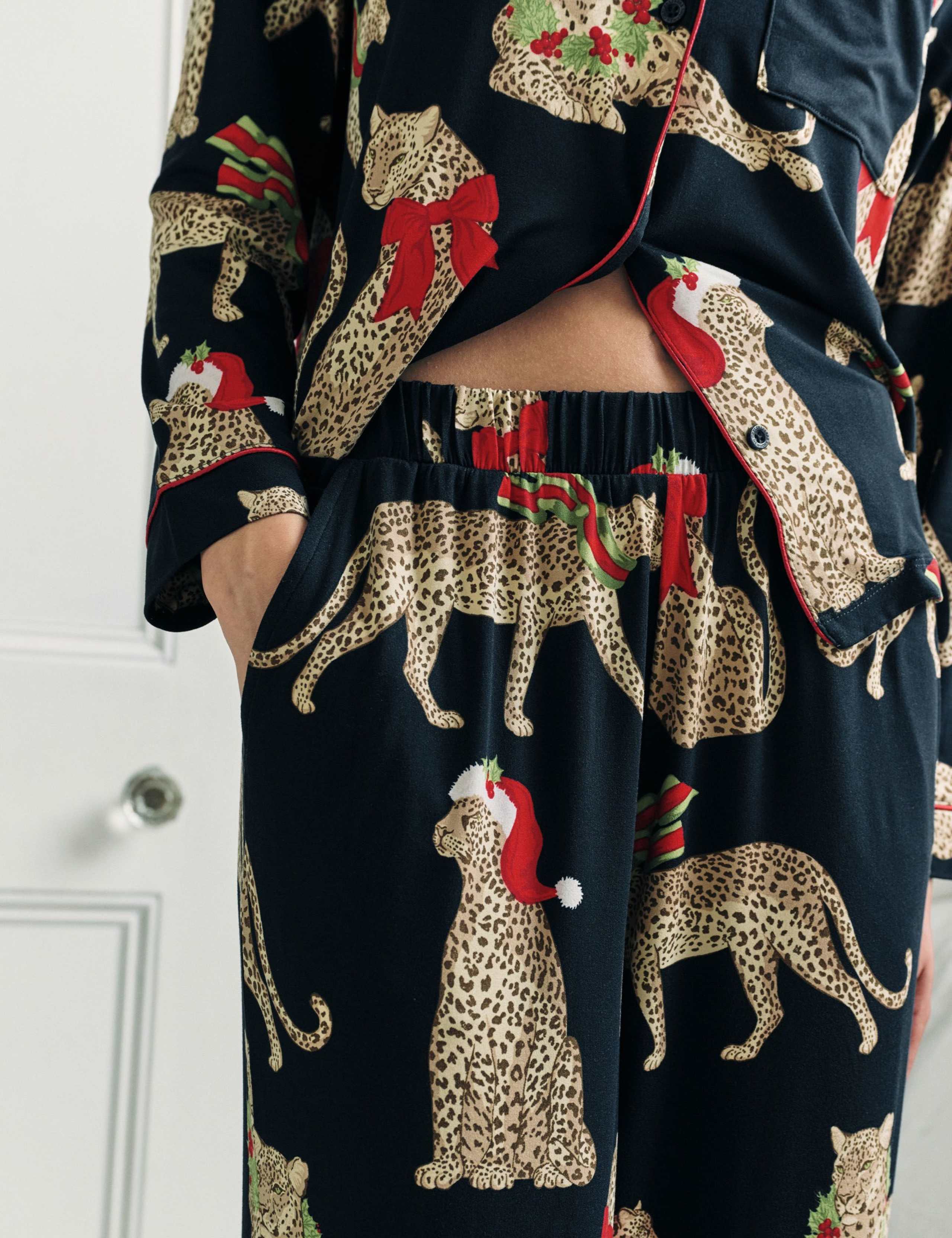 Jersey Christmas Leopard Print Pyjama Set 5 of 6