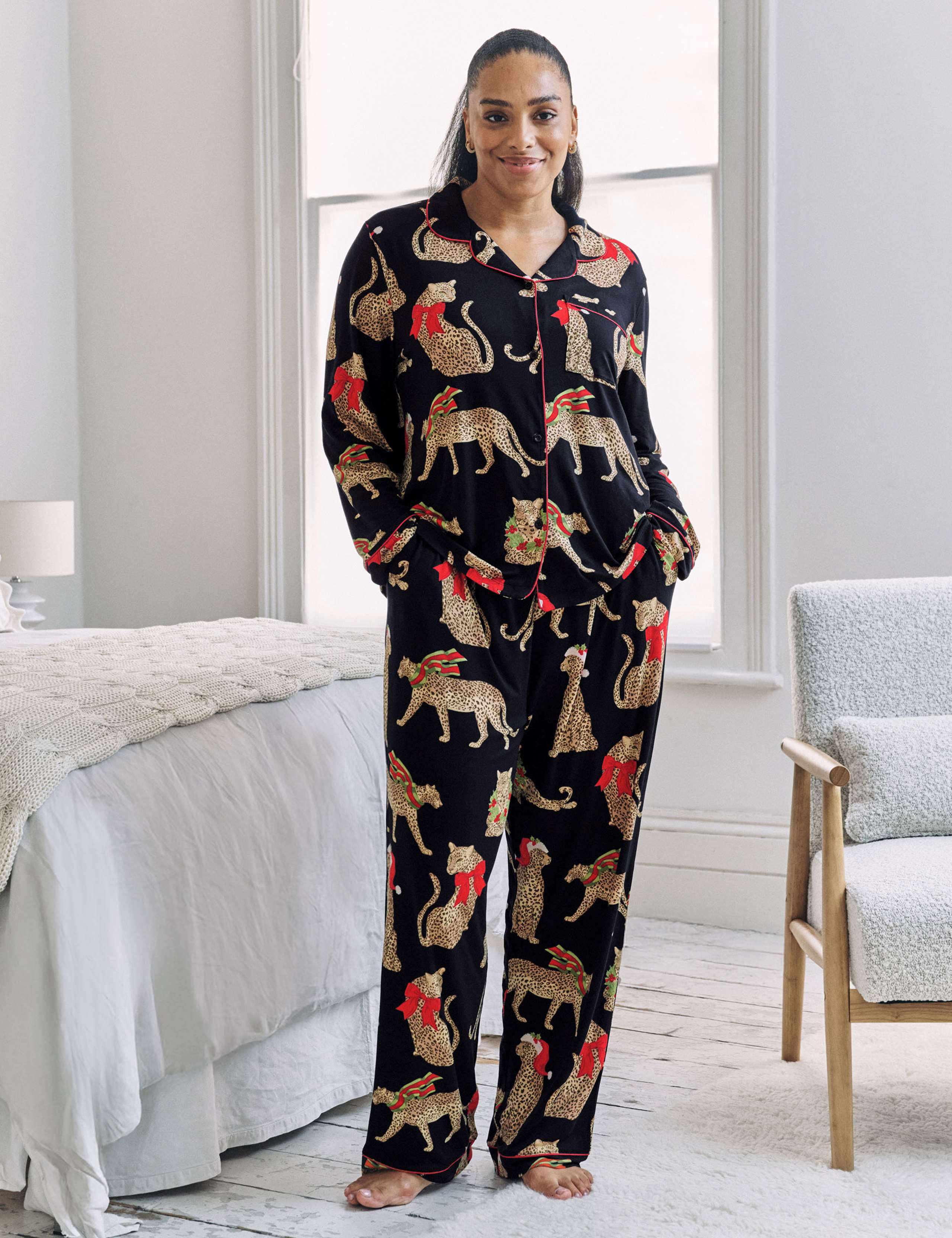 Jersey Leopard Print Family Christmas Pyjama Set 8 of 10