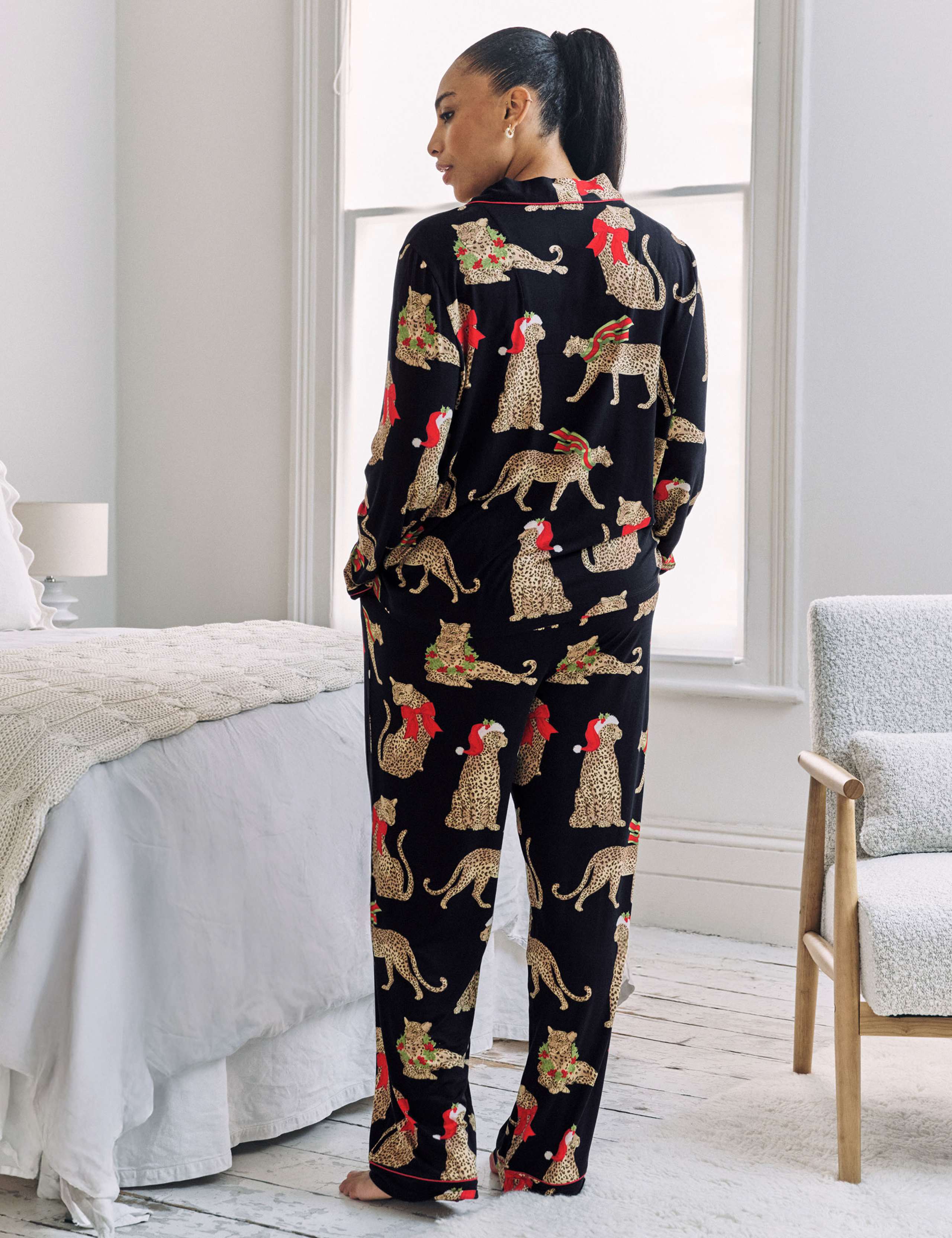 Jersey Leopard Print Family Christmas Pyjama Set 9 of 10