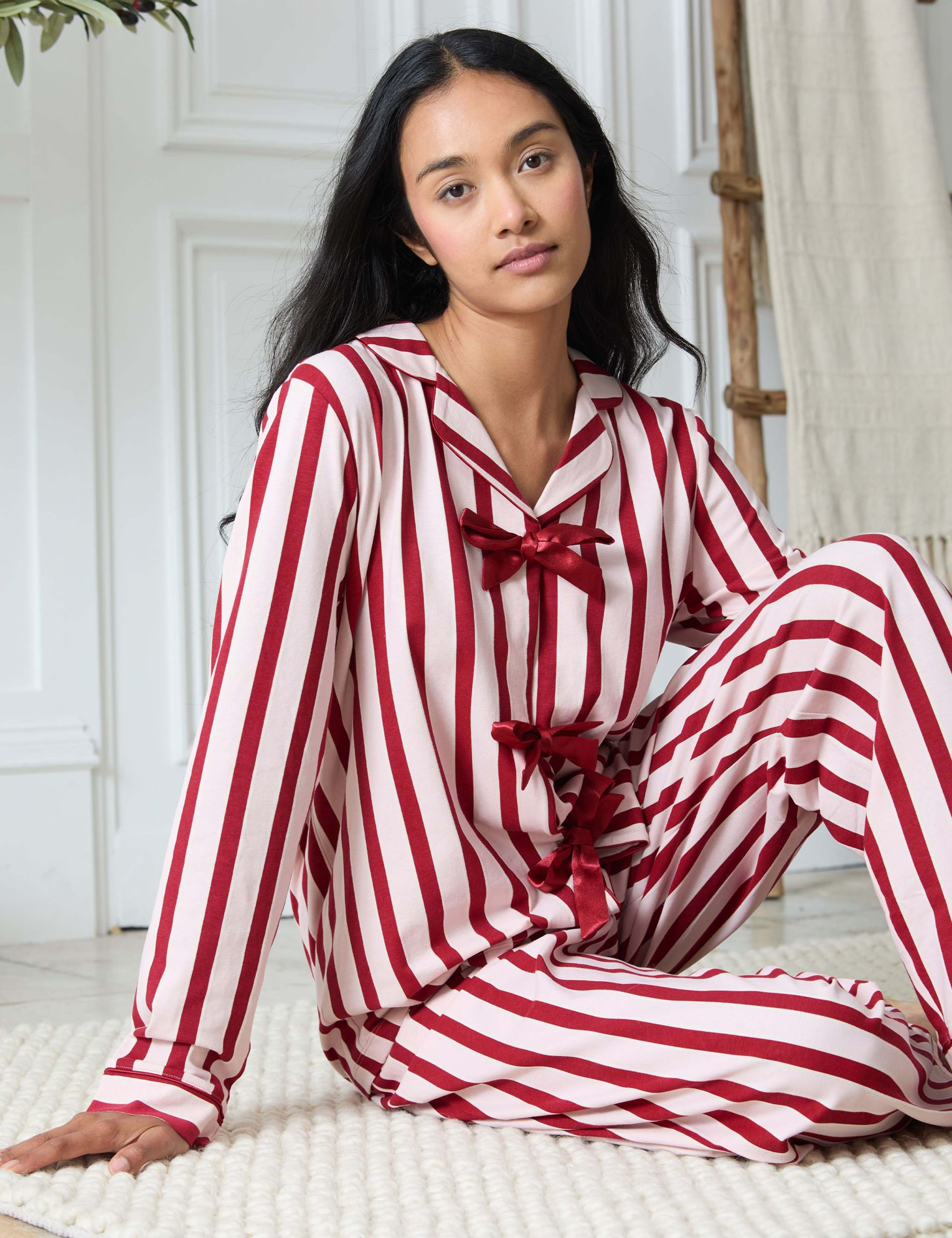 Cotton Rich Striped Bow Front Pyjama Set 3 of 6