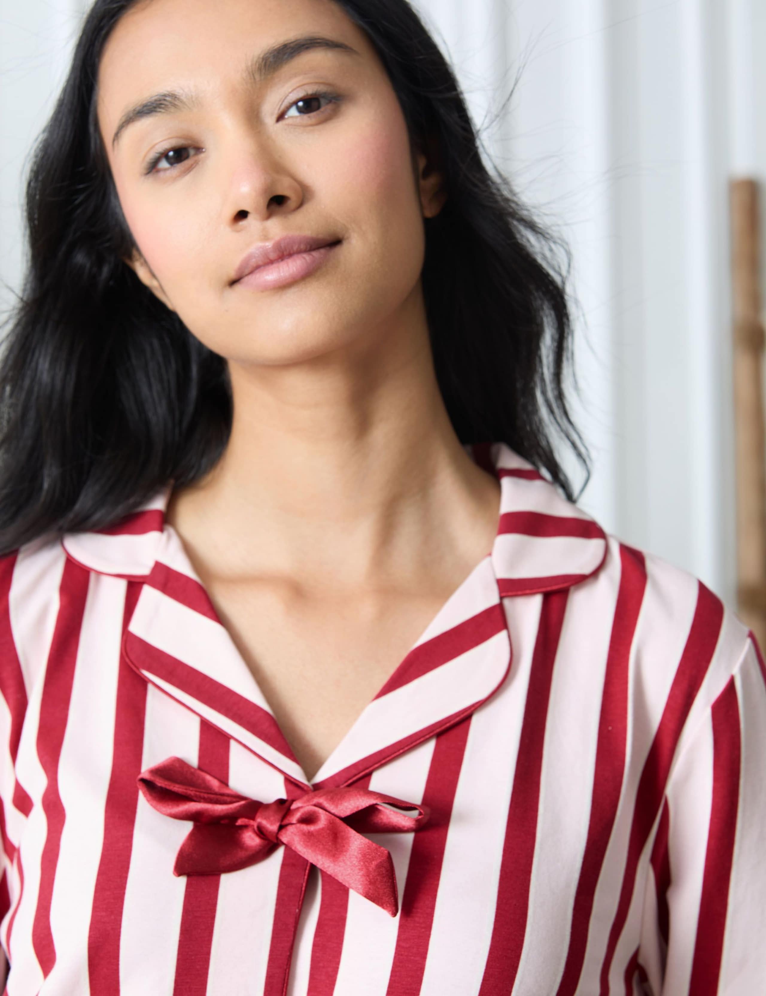 Cotton Rich Striped Bow Front Pyjama Set 4 of 6