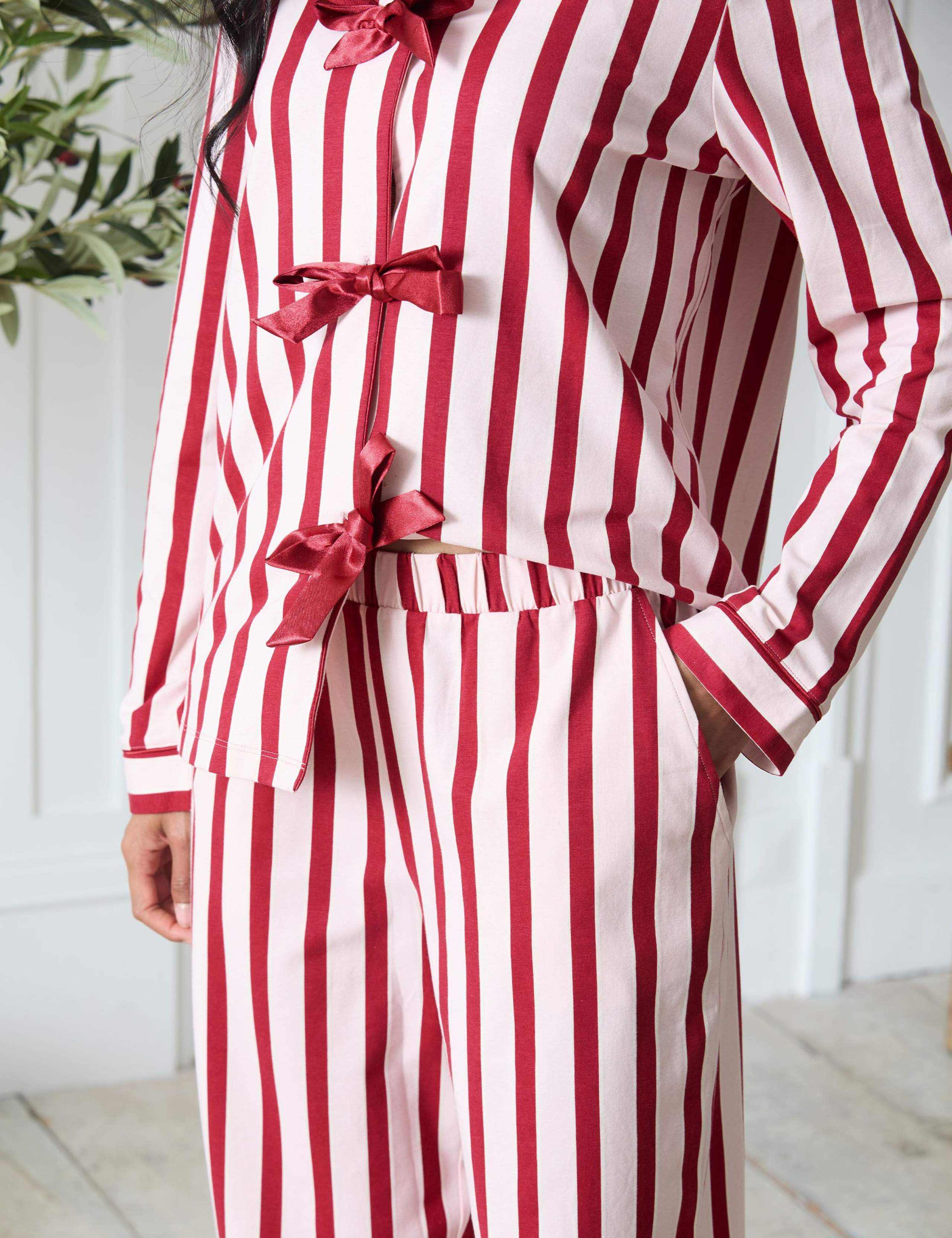 Cotton Rich Striped Bow Front Pyjama Set 5 of 6