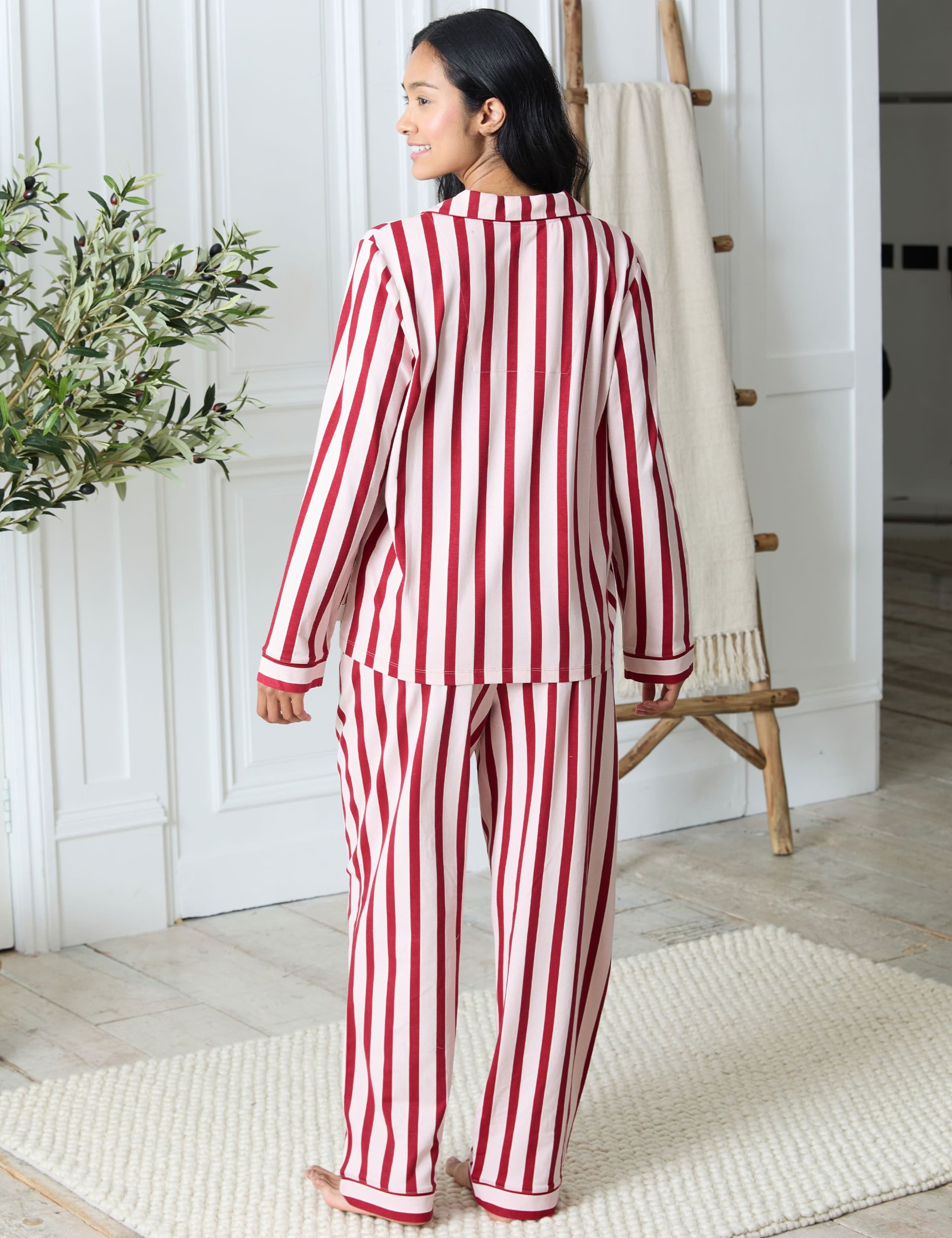 Cotton Rich Striped Bow Front Pyjama Set 6 of 6
