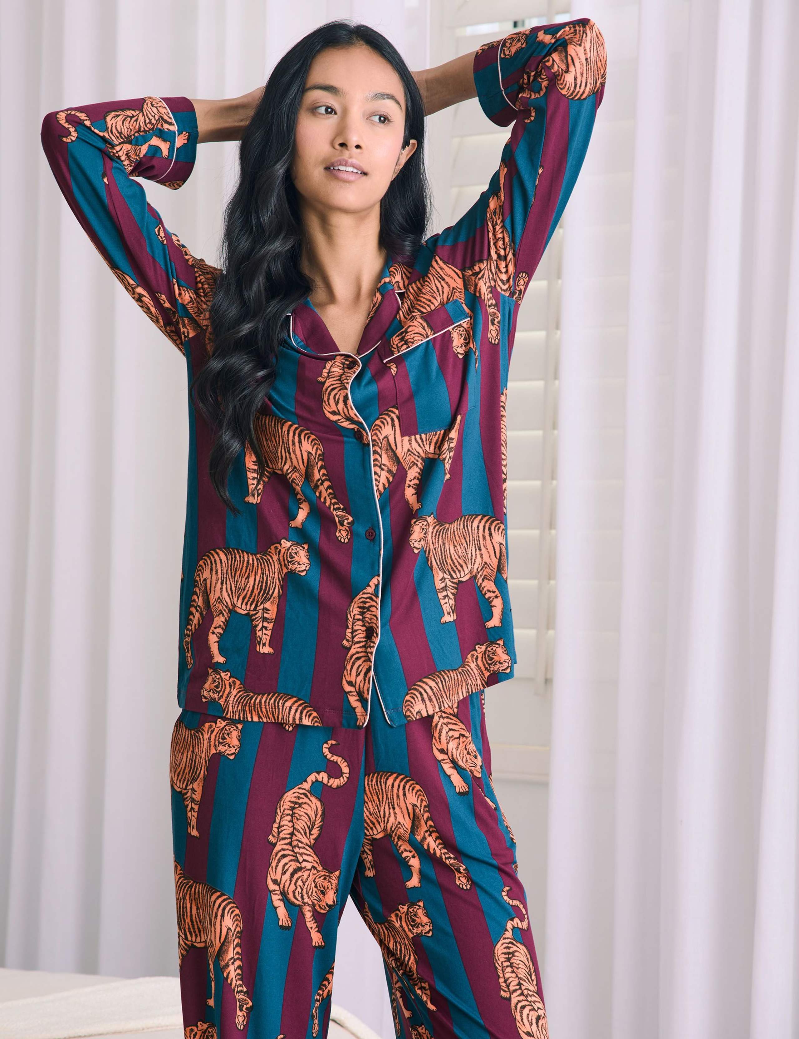 Piped Trim Tiger Print Striped Pyjama Set 3 of 6