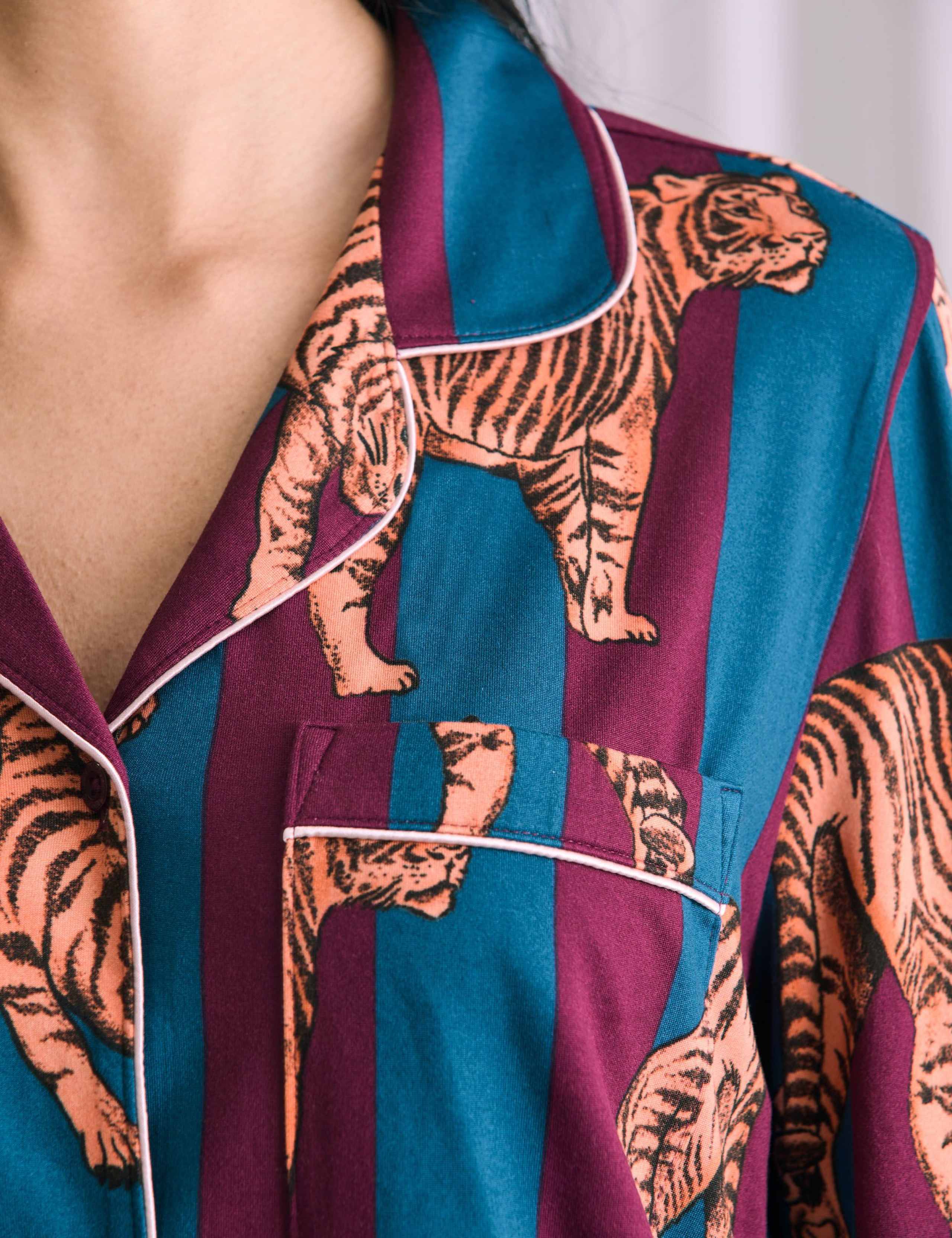 Piped Trim Tiger Print Striped Pyjama Set 5 of 6