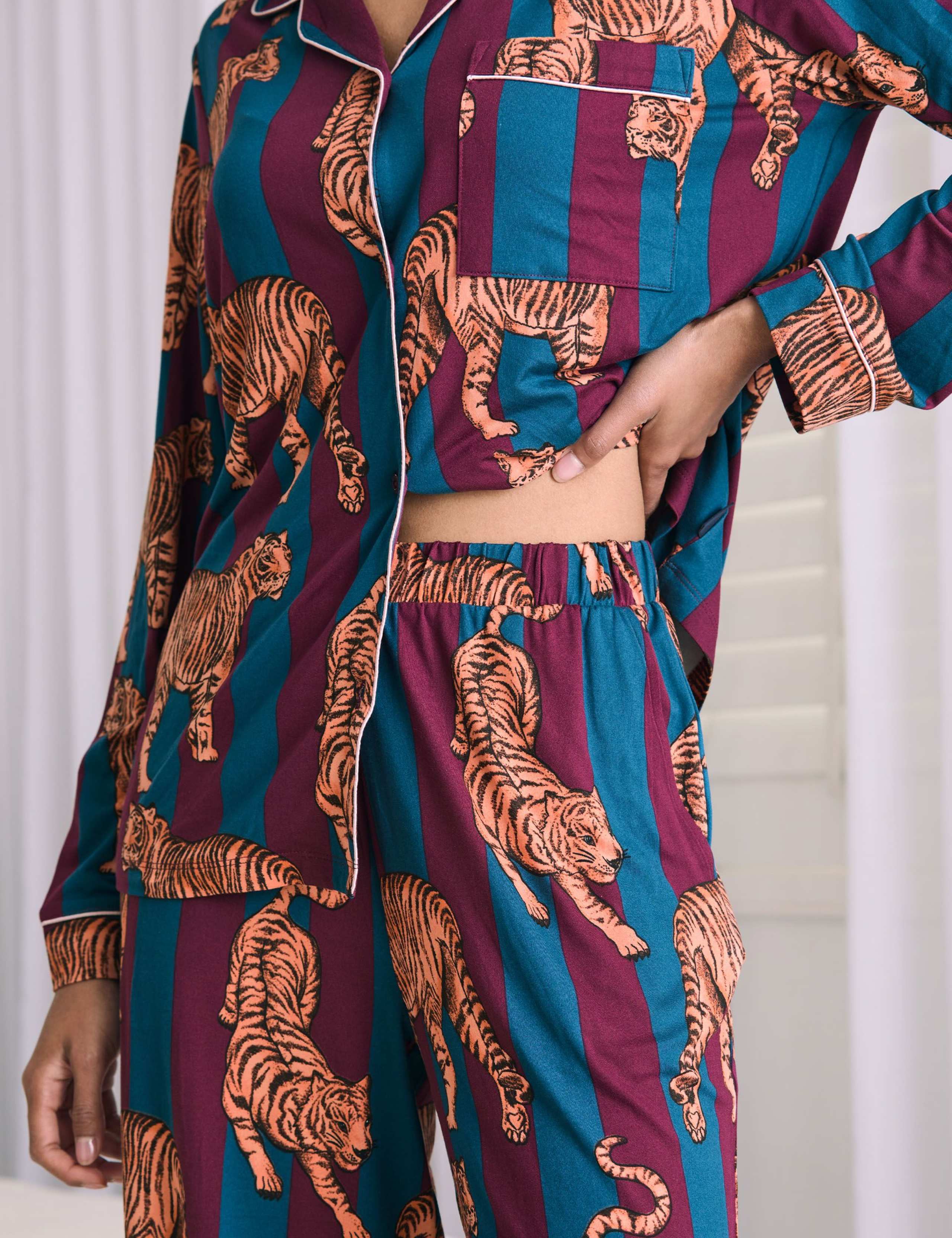 Piped Trim Tiger Print Striped Pyjama Set 6 of 6