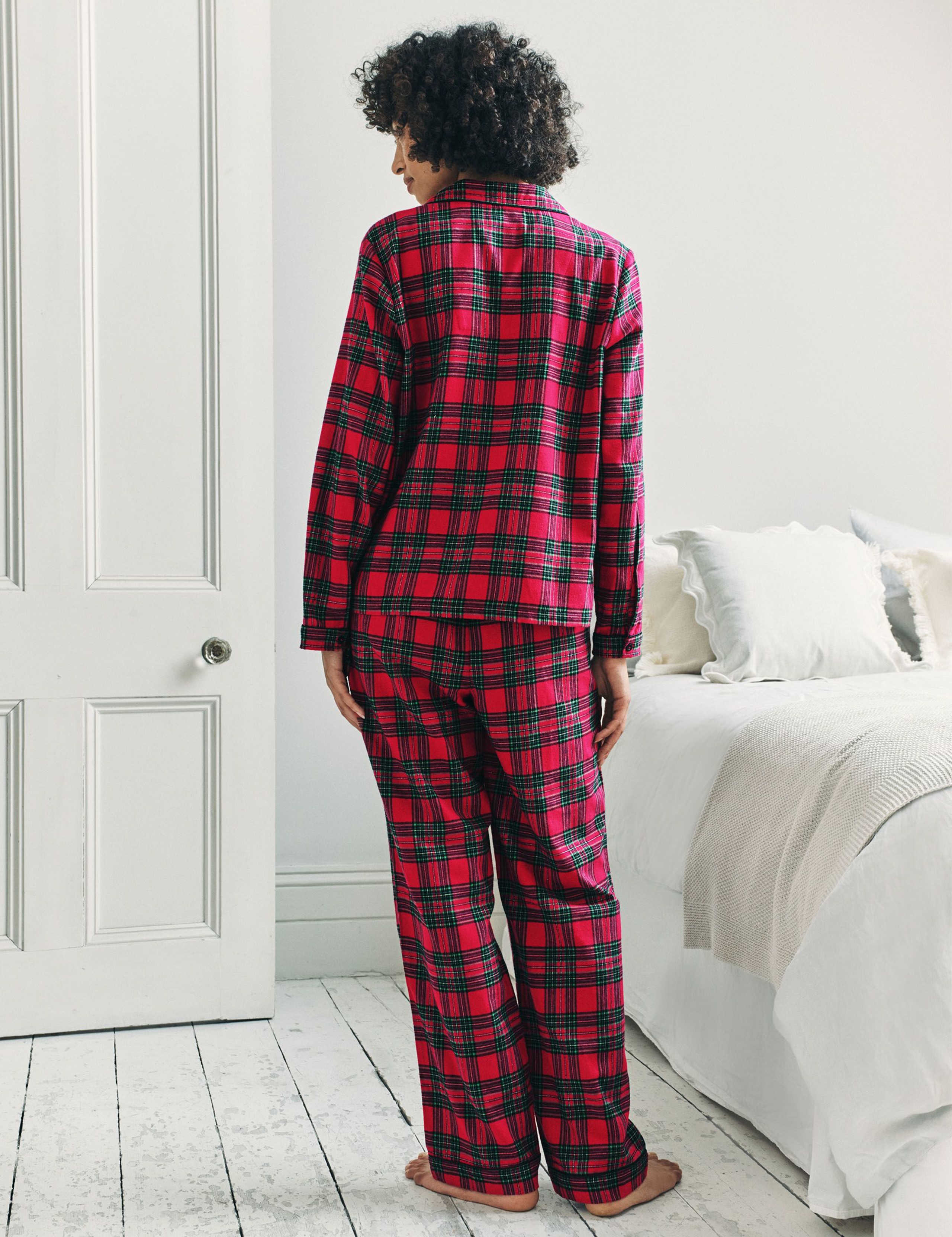 Pure Cotton Checked Bow Front Pyjama Set 2 of 7