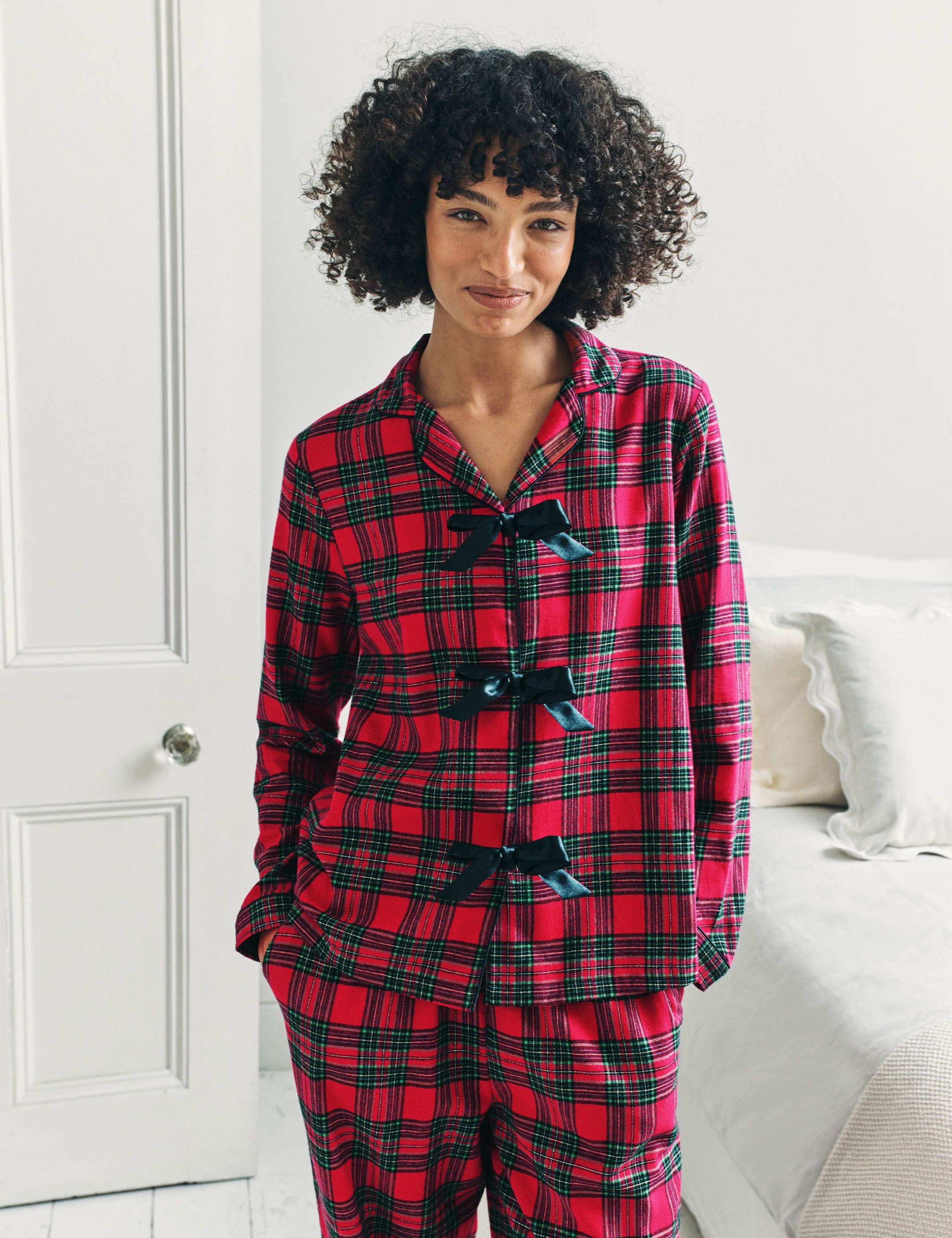 Pure Cotton Checked Bow Front Pyjama Set 4 of 7