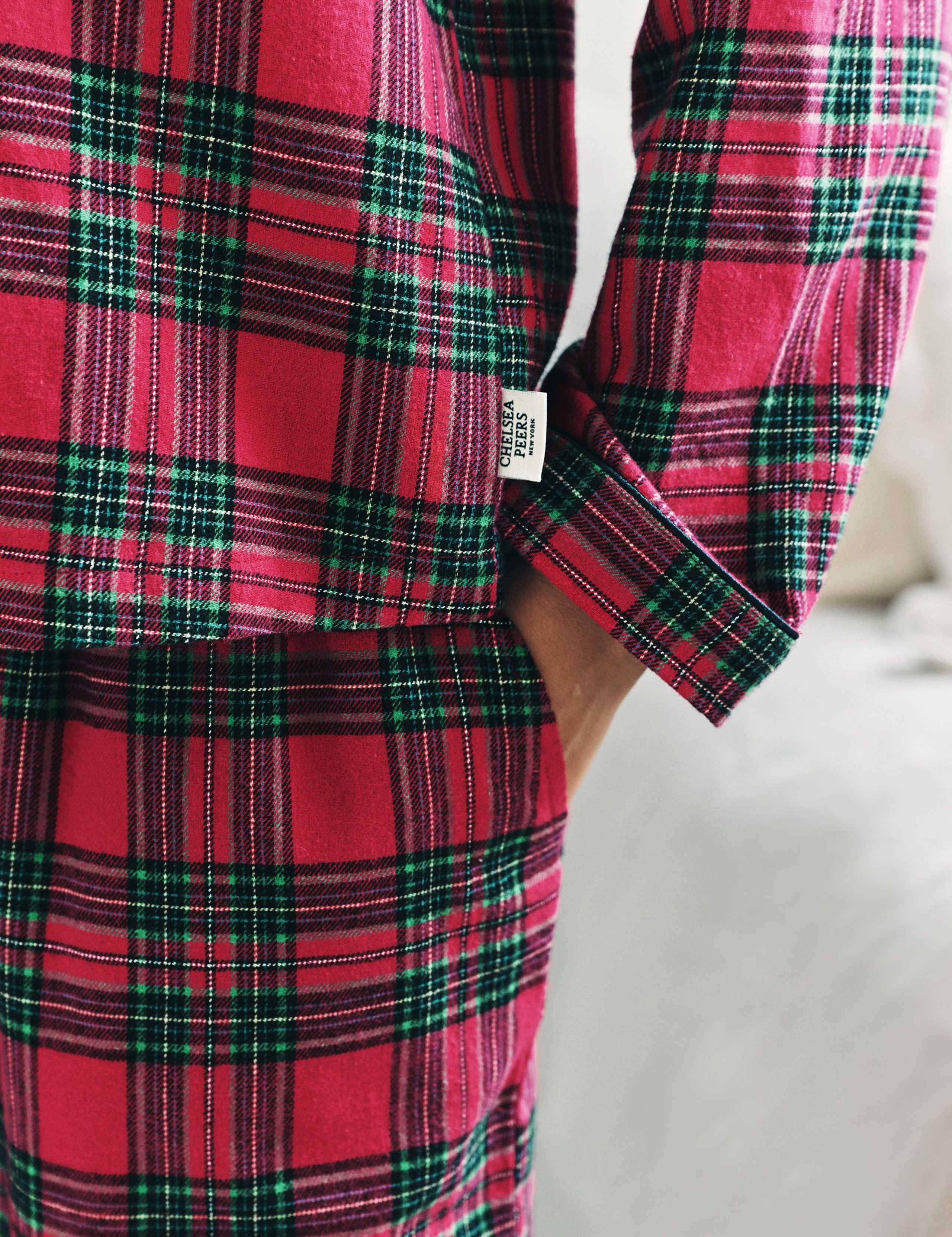 Pure Cotton Checked Bow Front Christmas Pyjama Set 7 of 7